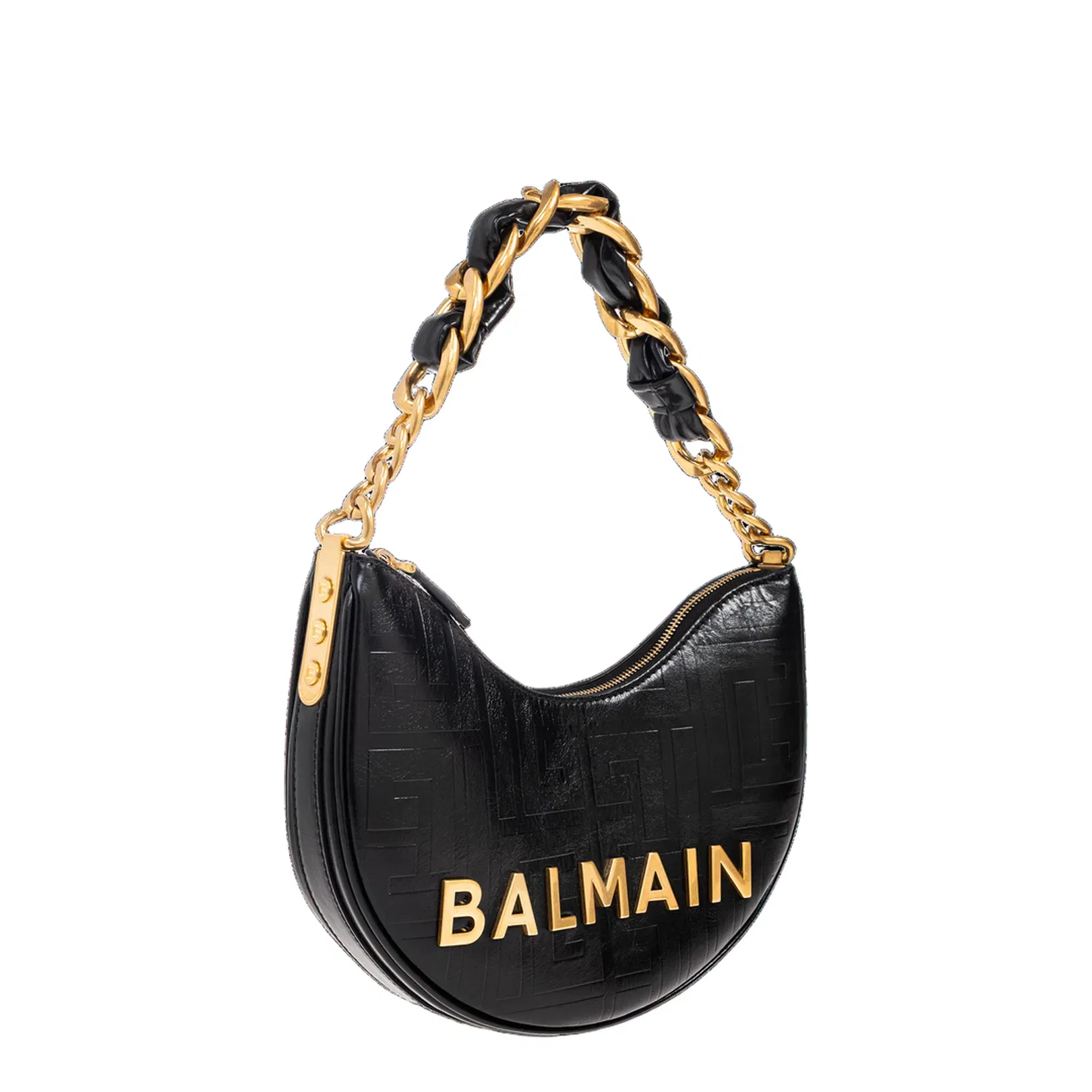 Handbag with Metal Logo and Zipper Closure