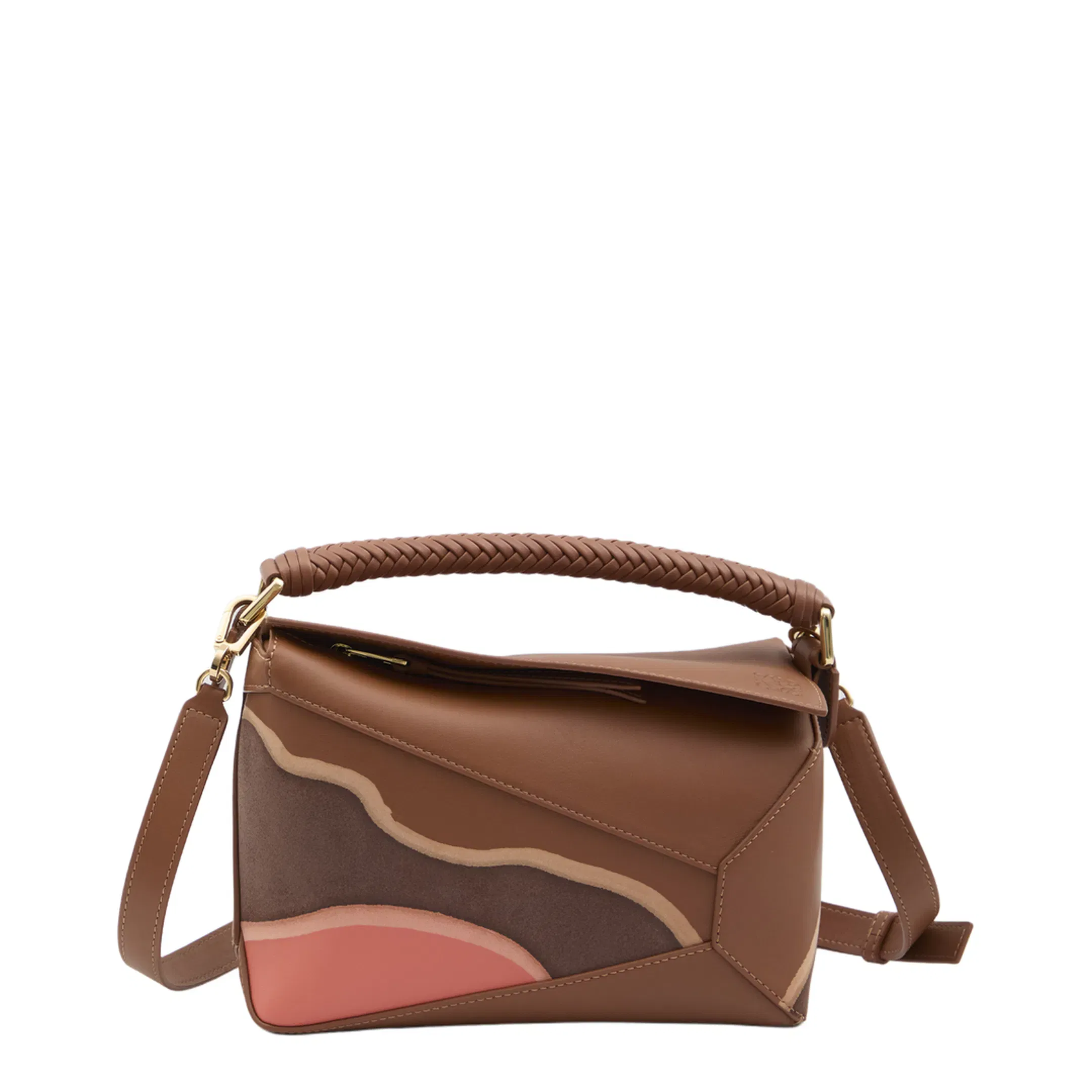 Puzzle Small Calfskin Shoulder Bags - Pecan/Parrot Pink