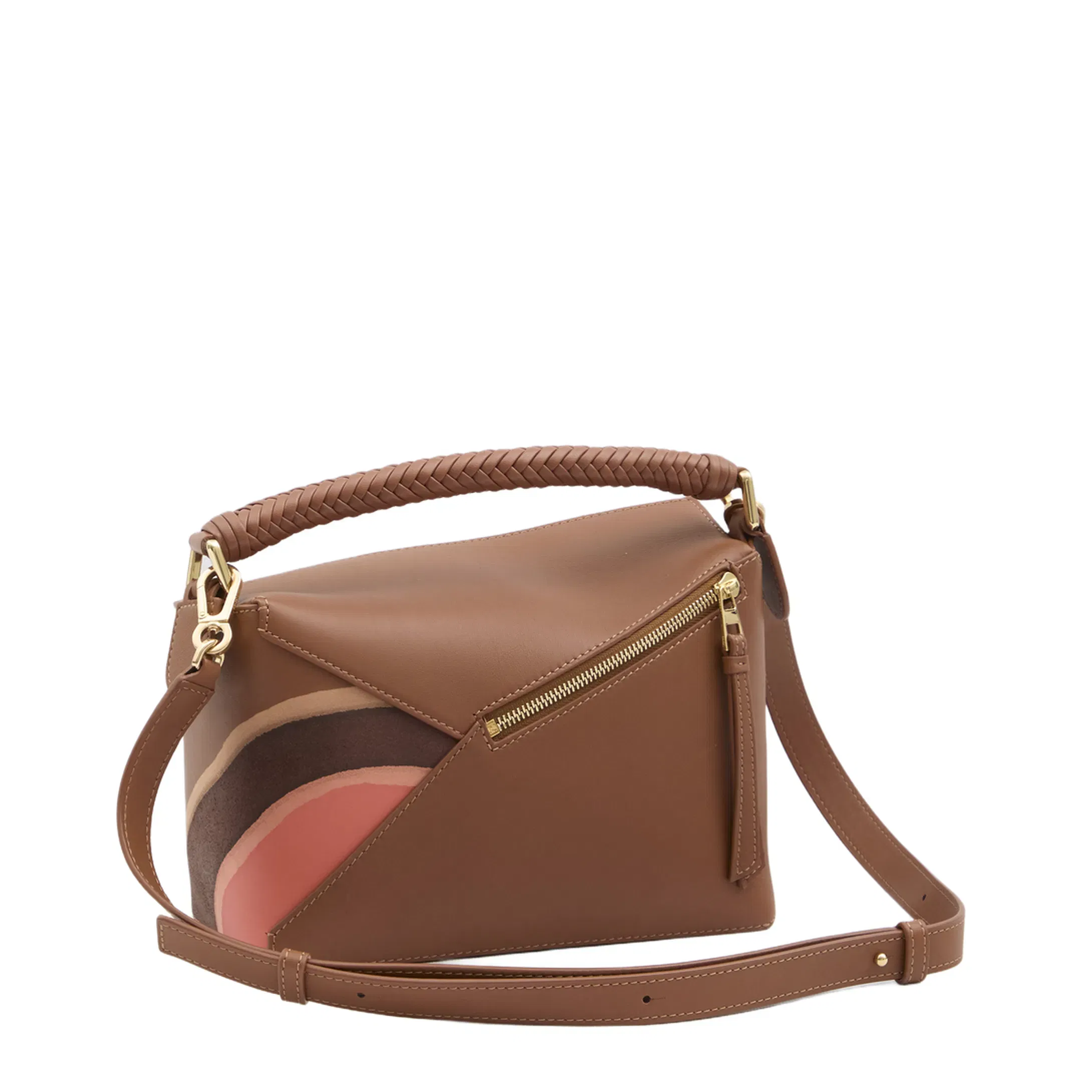 Puzzle Small Calfskin Shoulder Bags - Pecan/Parrot Pink