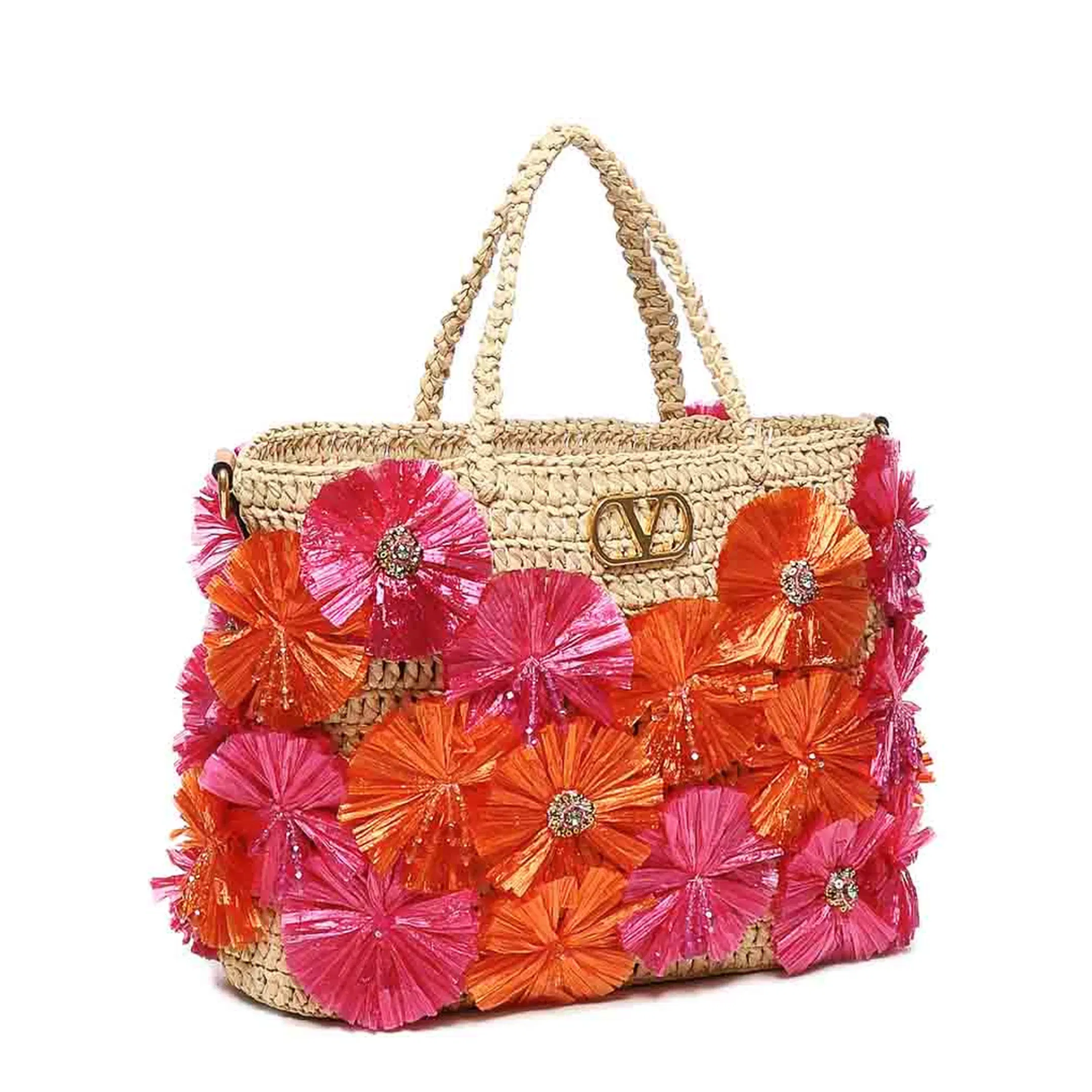 Raffia Tote Bag With Flowers And Beads