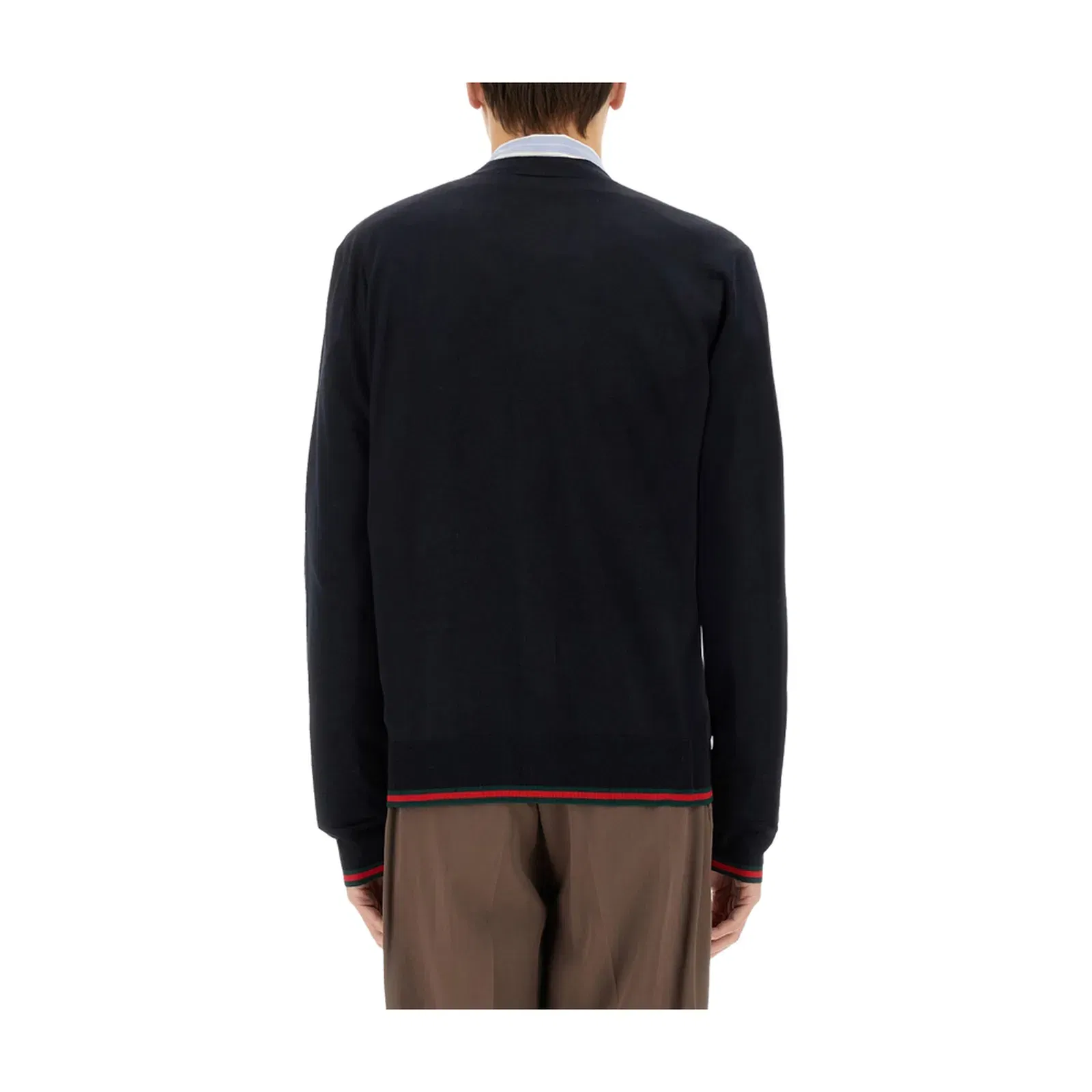 Wool Knit Cardigan with Web in Dark Blue