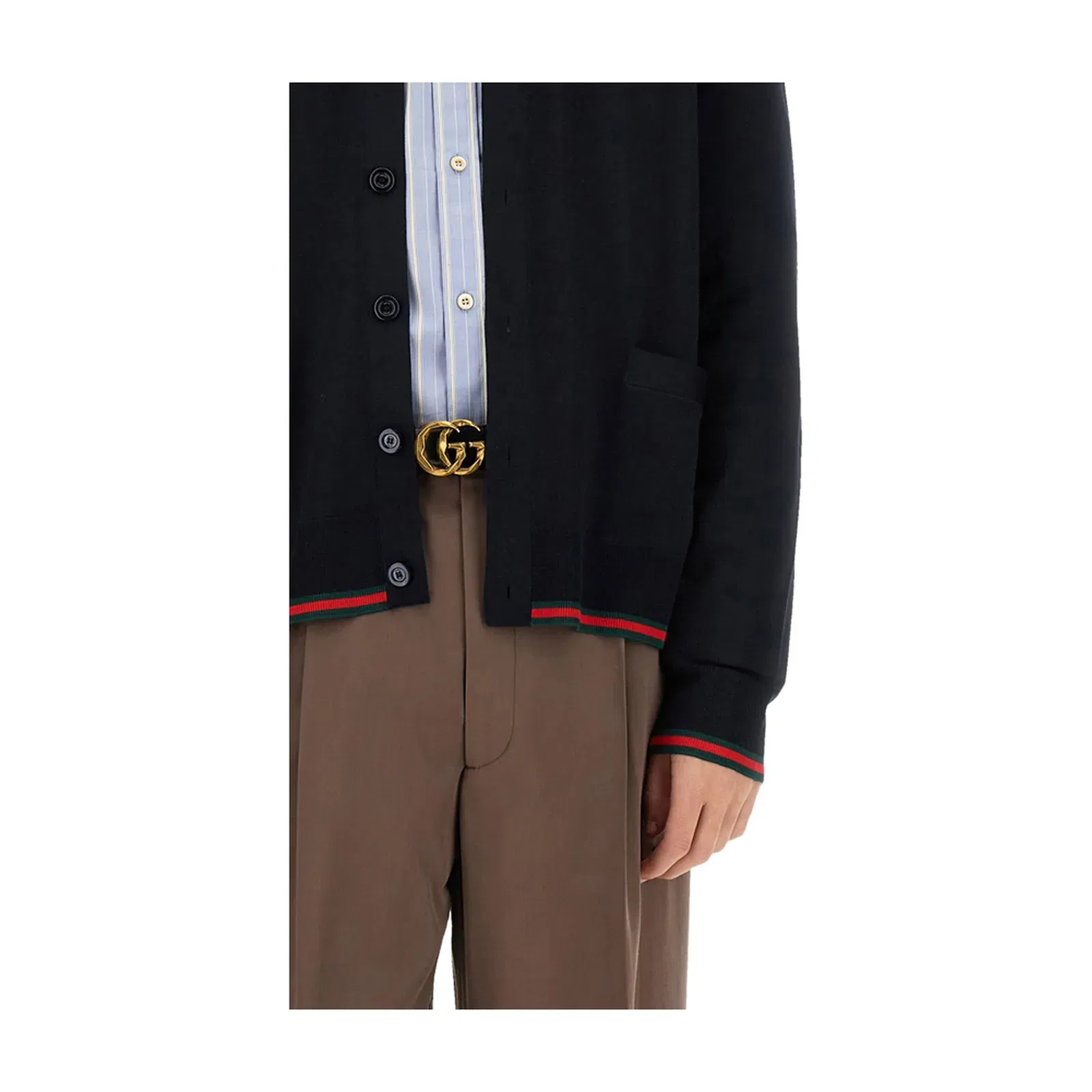 Wool Knit Cardigan with Web in Dark Blue