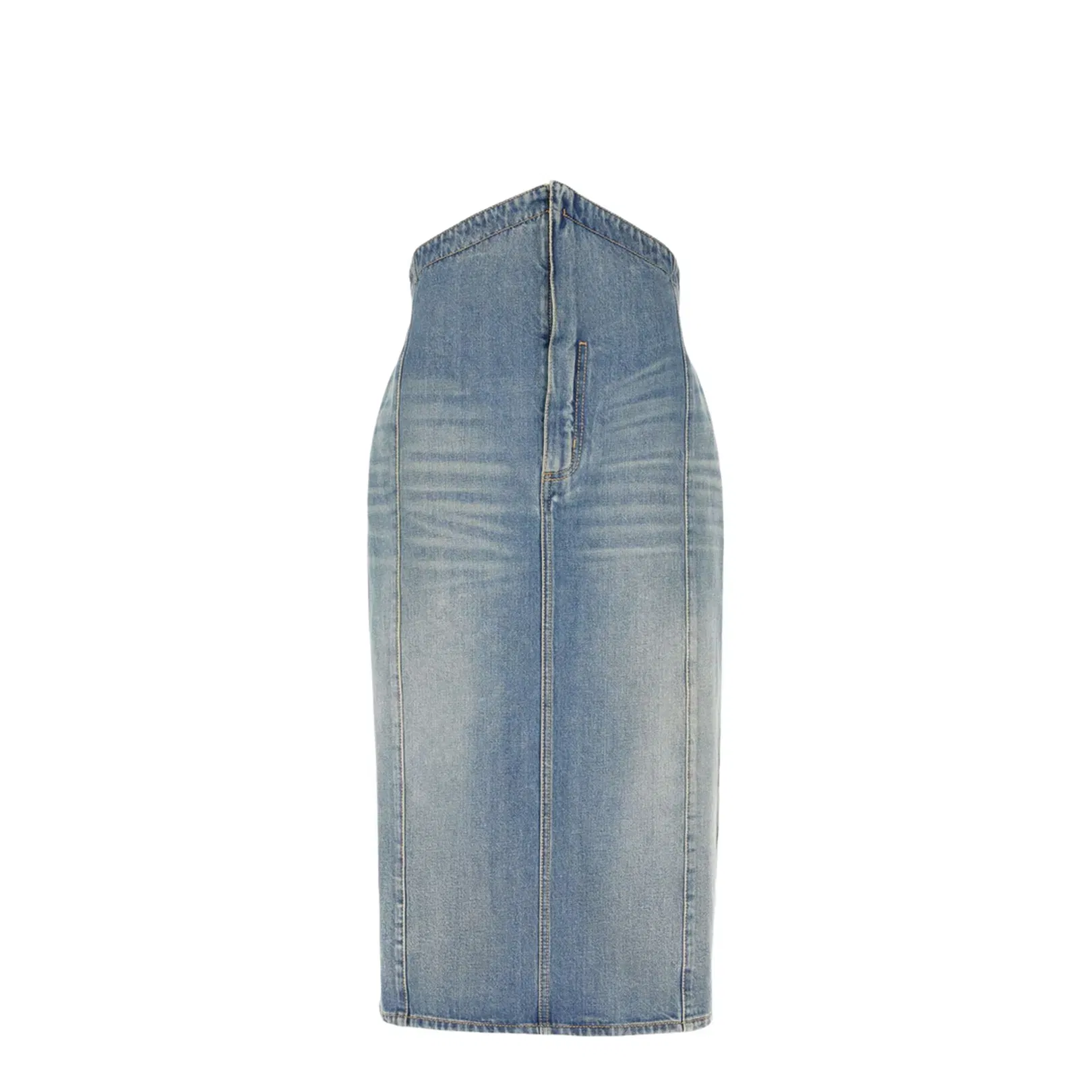 Fold Over Waist Denim Skirt Stone Washed