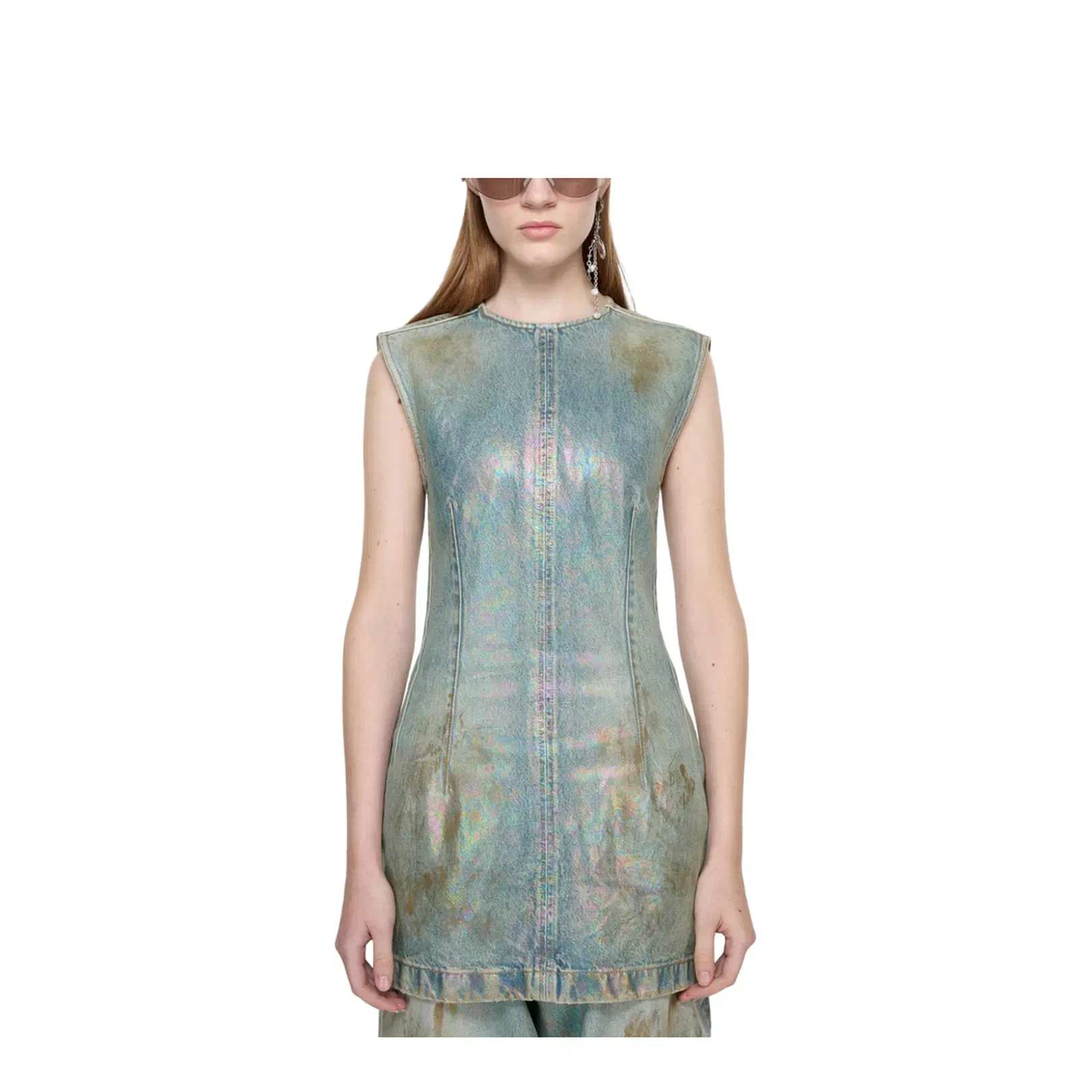 Coated Denim Dress - Mid Blue