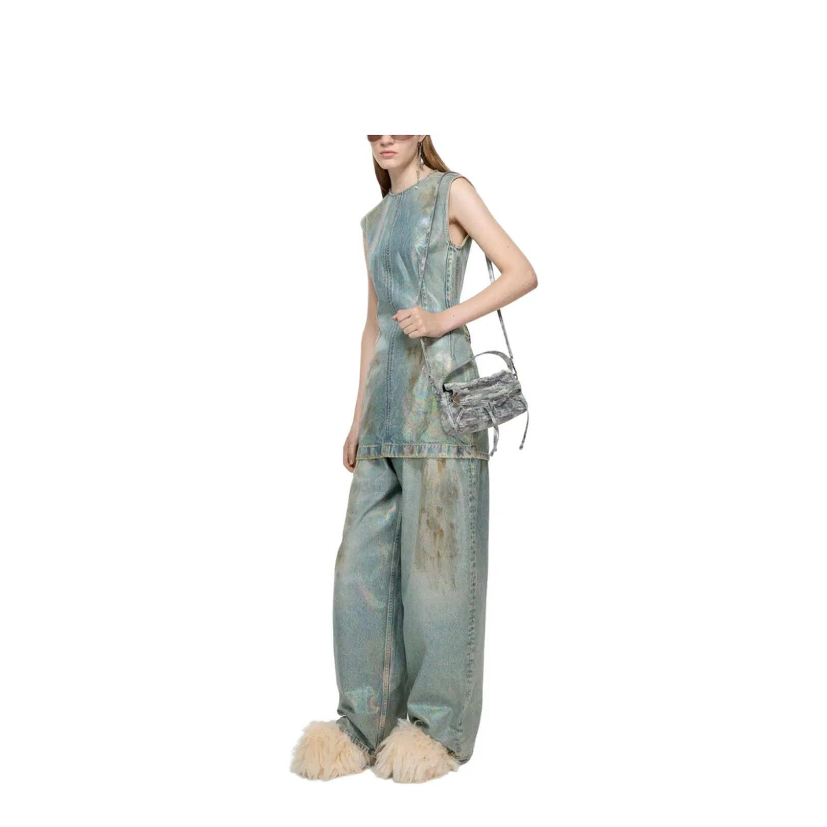 Coated Denim Dress - Mid Blue