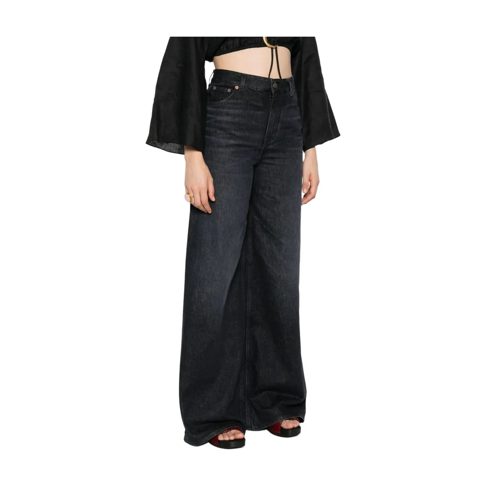 High-rise wide-leg jeans in denim