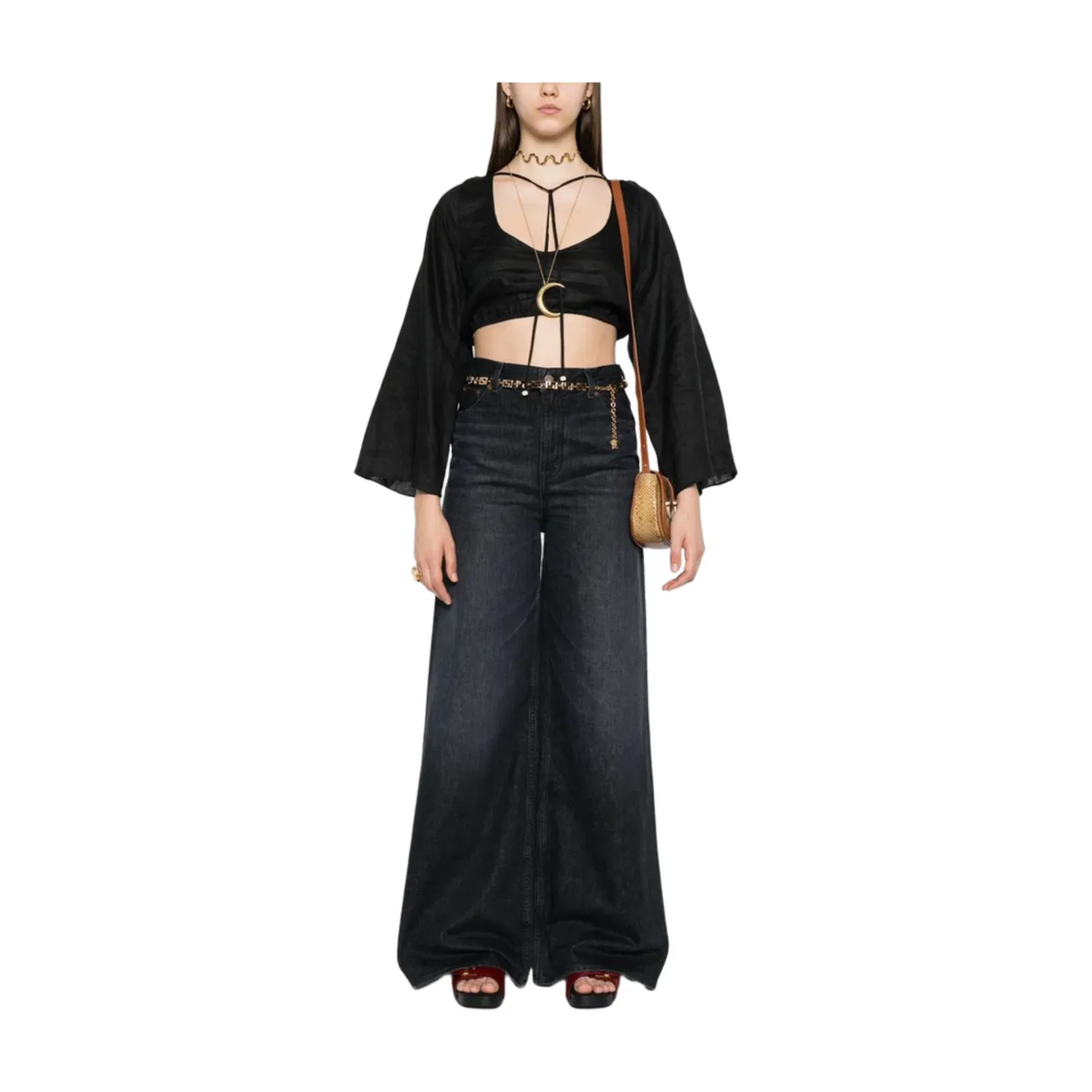 High-rise wide-leg jeans in denim