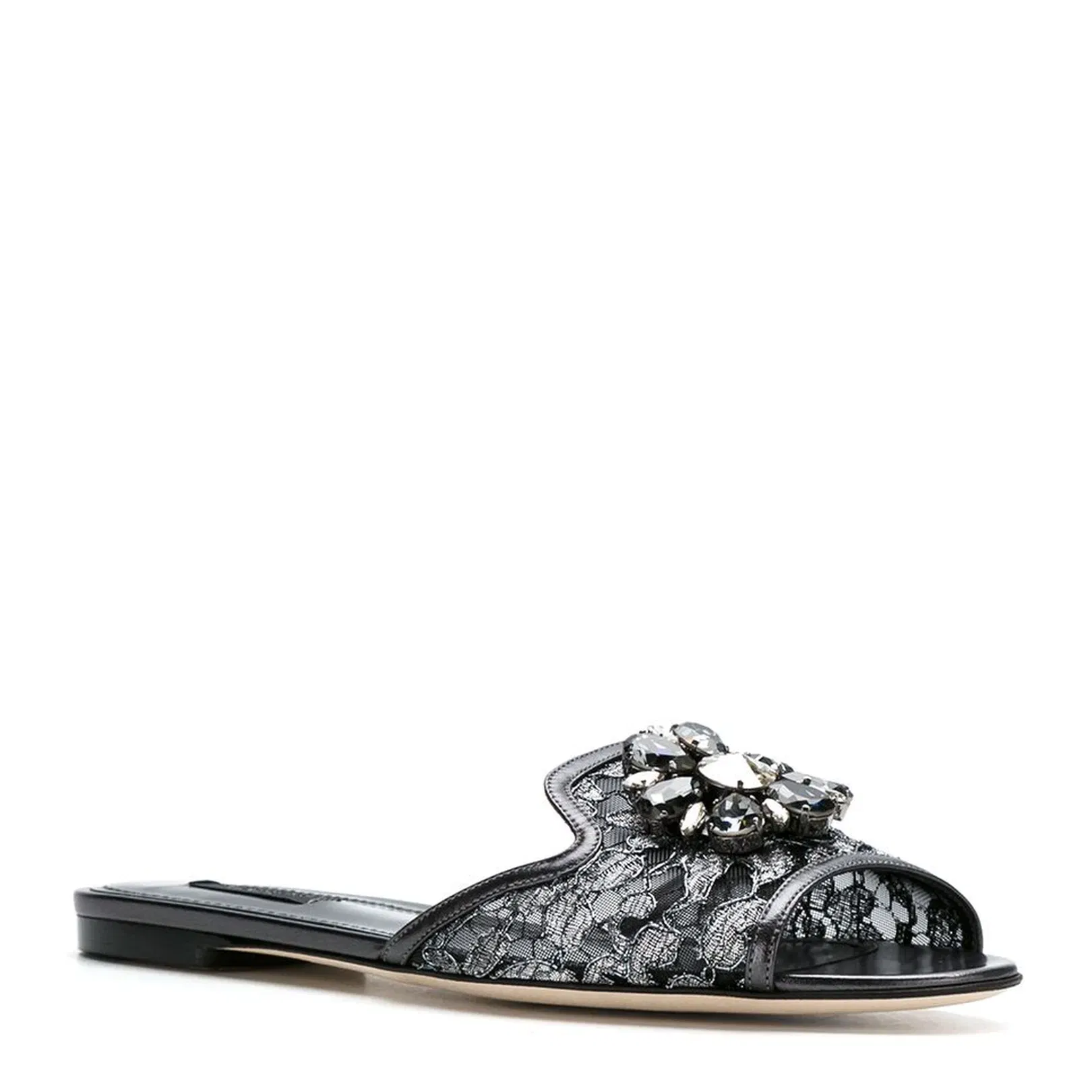 Crystal-Embellished Lace Sandals