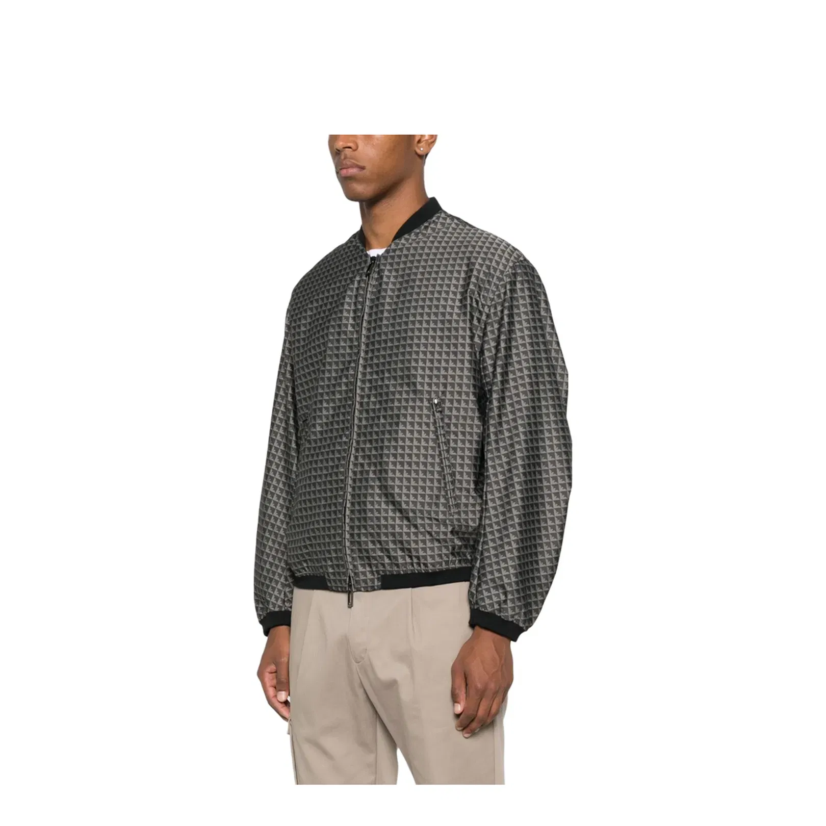 Blouson in Nylon Jacquard with Repeated Eagle Motif