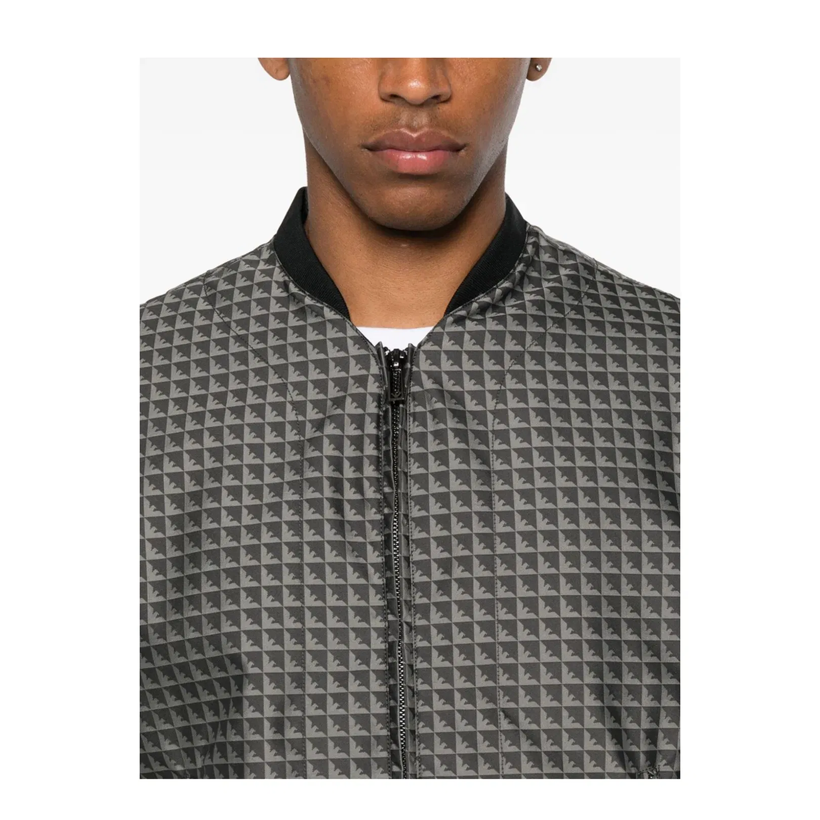Blouson in Nylon Jacquard with Repeated Eagle Motif