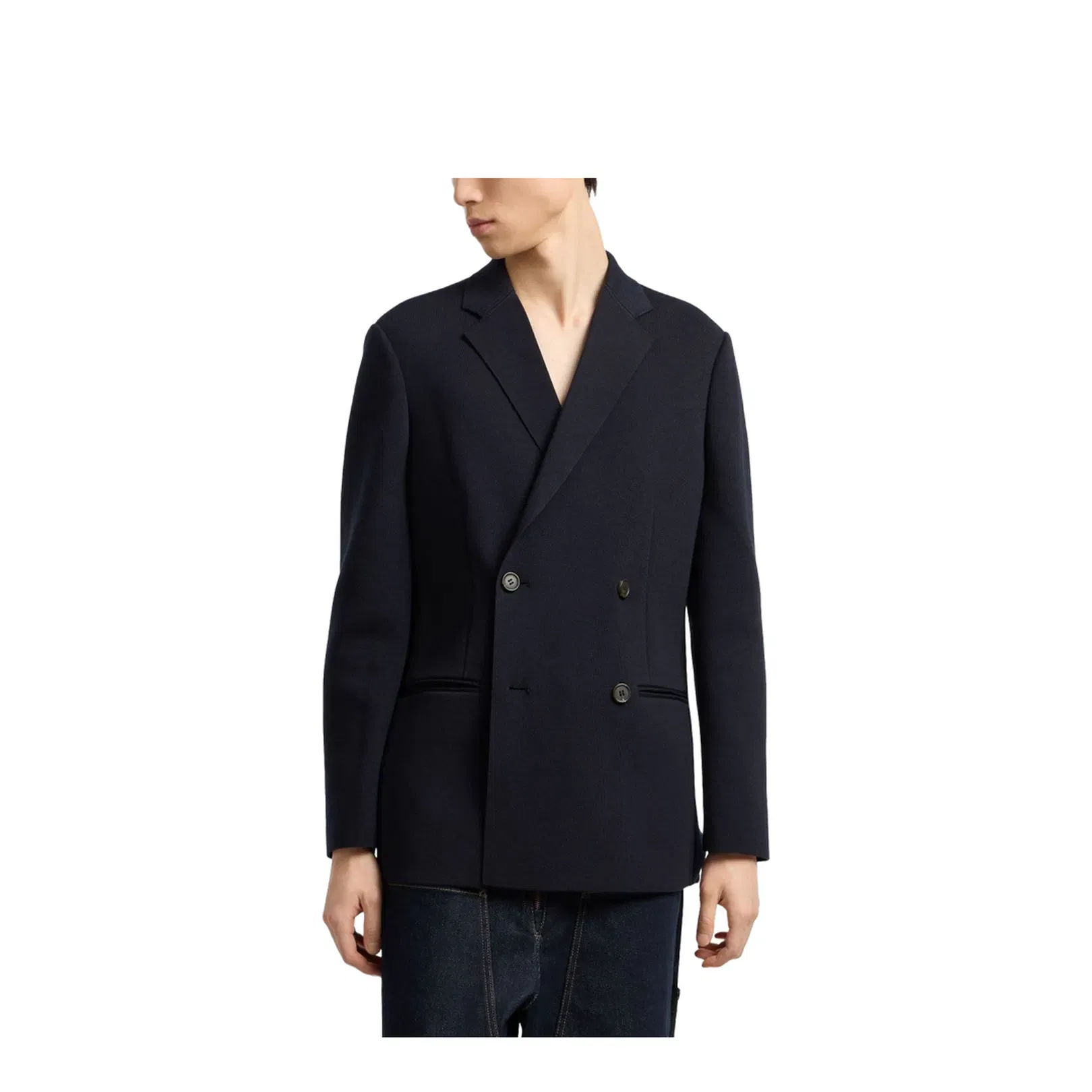 Double-breasted Blazer in a Plain-Knit Wool Blend