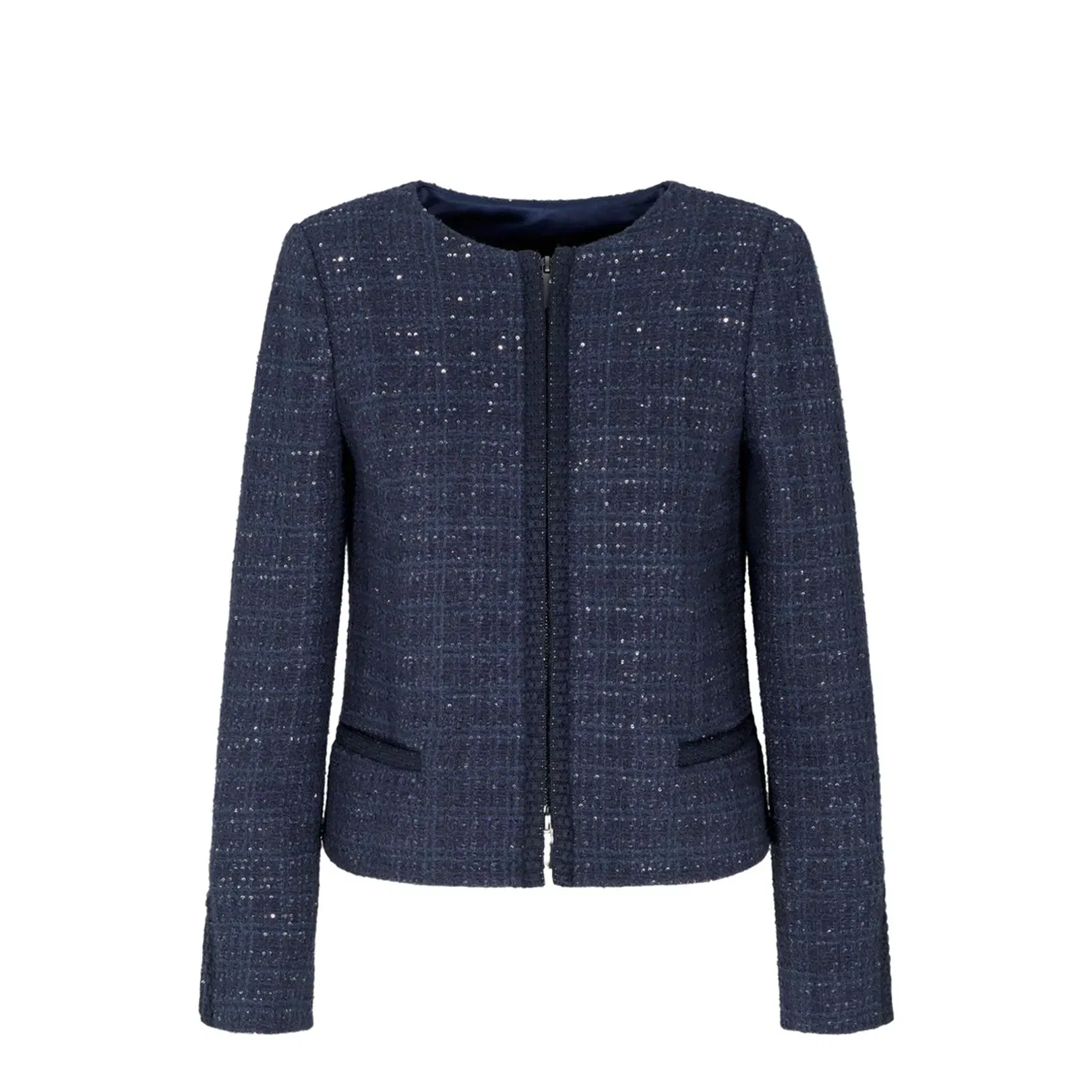Lurex Tweed Zip-Up Jacket with Micro Sequins