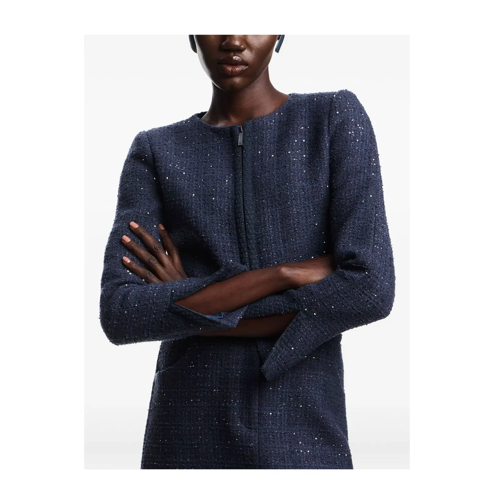 Lurex Tweed Zip-Up Jacket with Micro Sequins