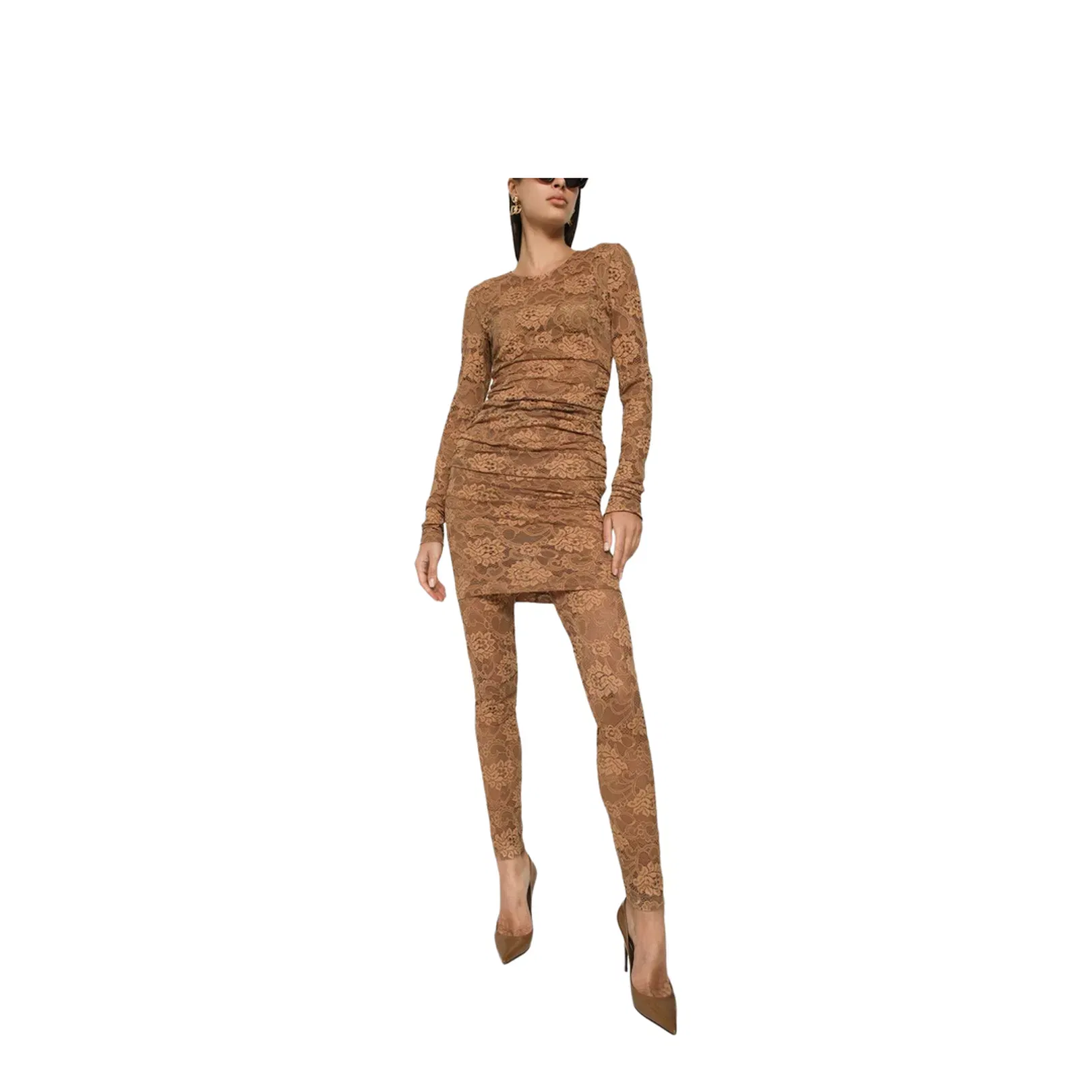 Shorts Floral Lace Dress in Beige