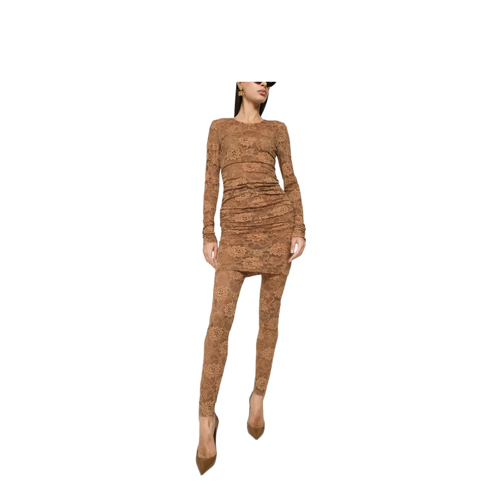 Shorts Floral Lace Dress in Beige