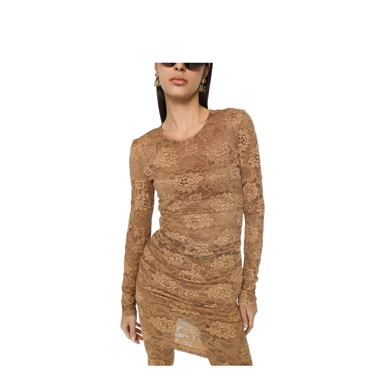 Shorts Floral Lace Dress in Beige