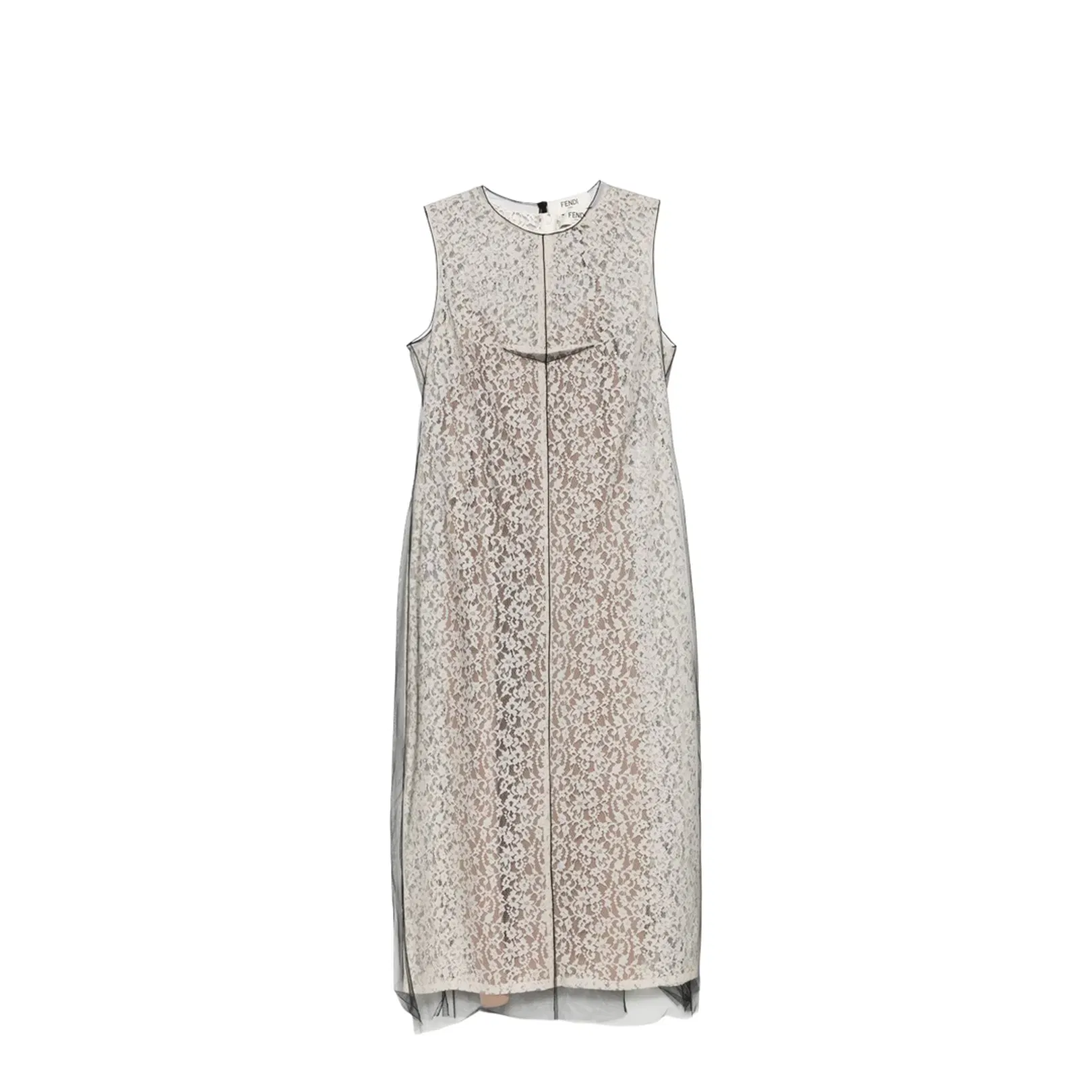 Black Rear Press-Stud Fastening Rear Slit Internal Slip Dress Double Layer