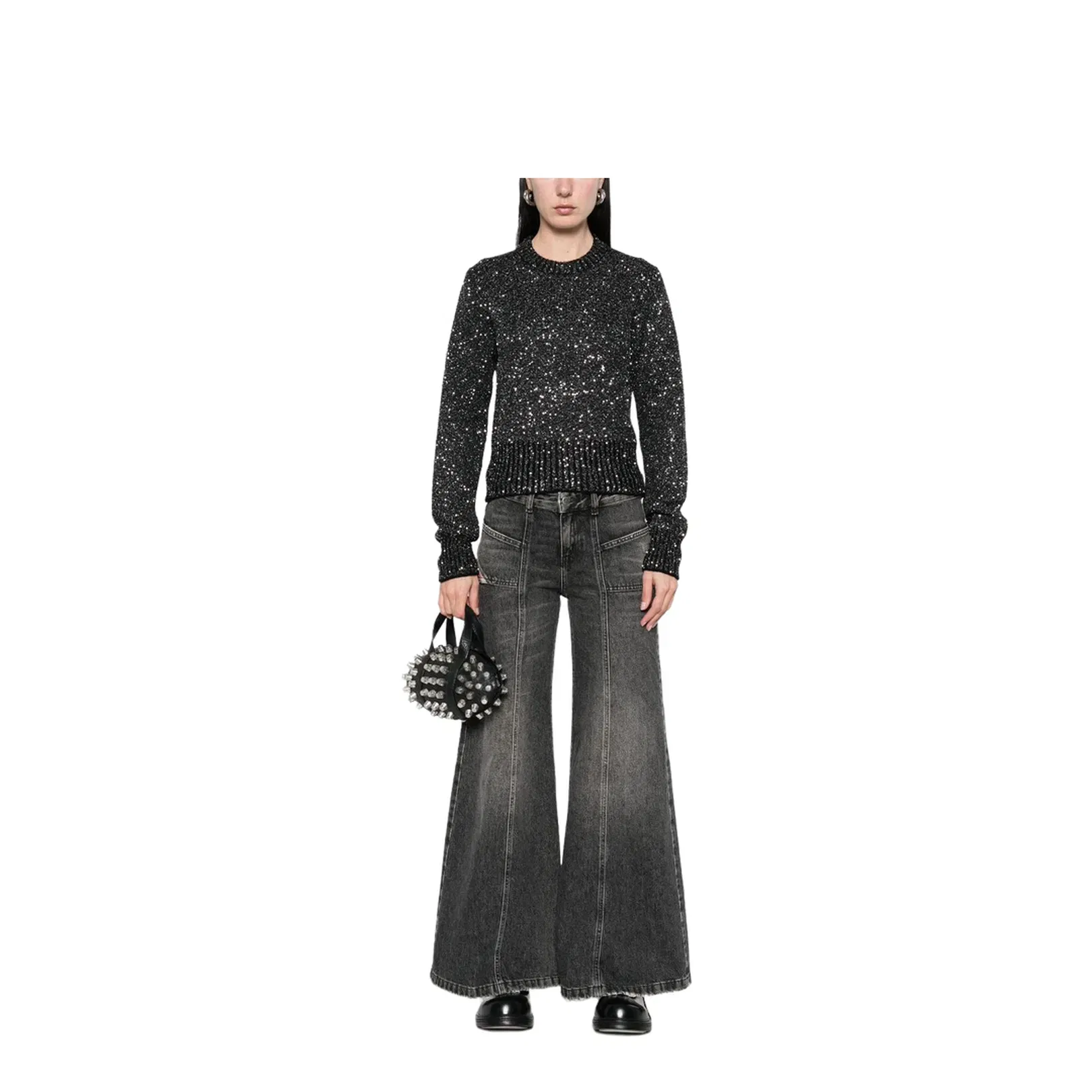 Black Wool Blend Cropped Sweater