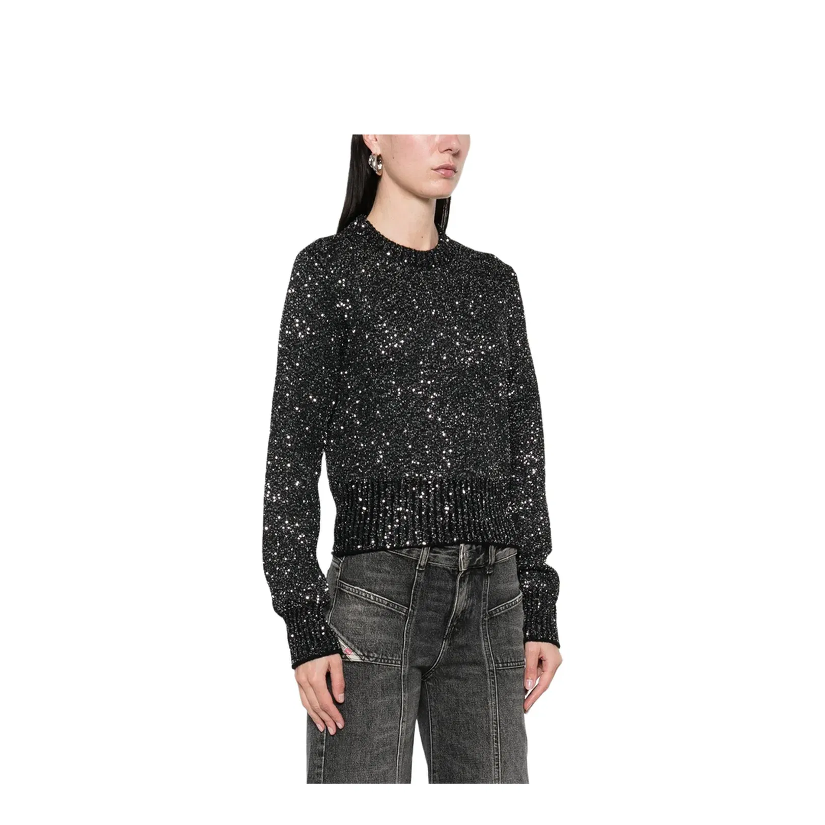 Black Wool Blend Cropped Sweater