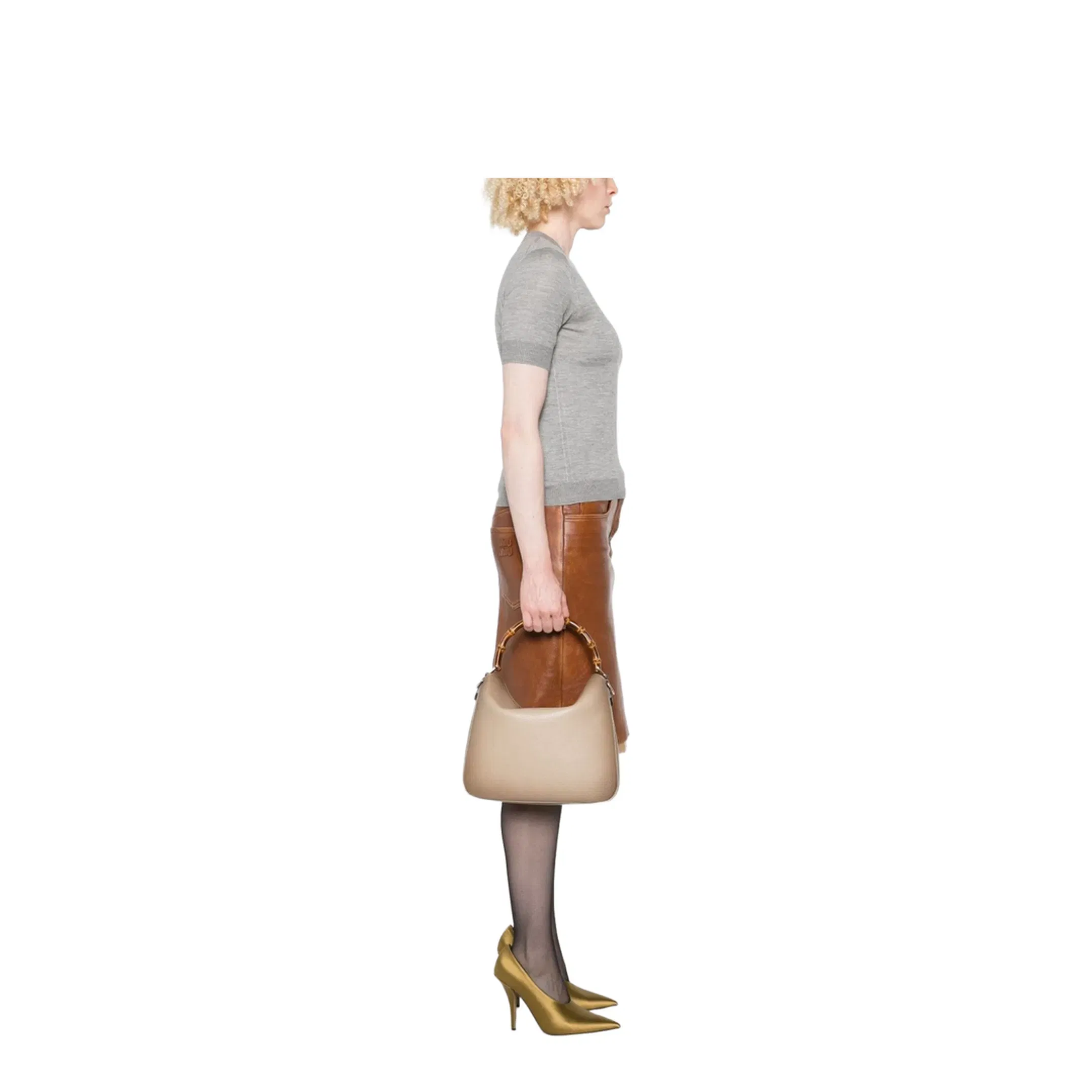 Diana Medium Leather Shoulder Bags - Beige