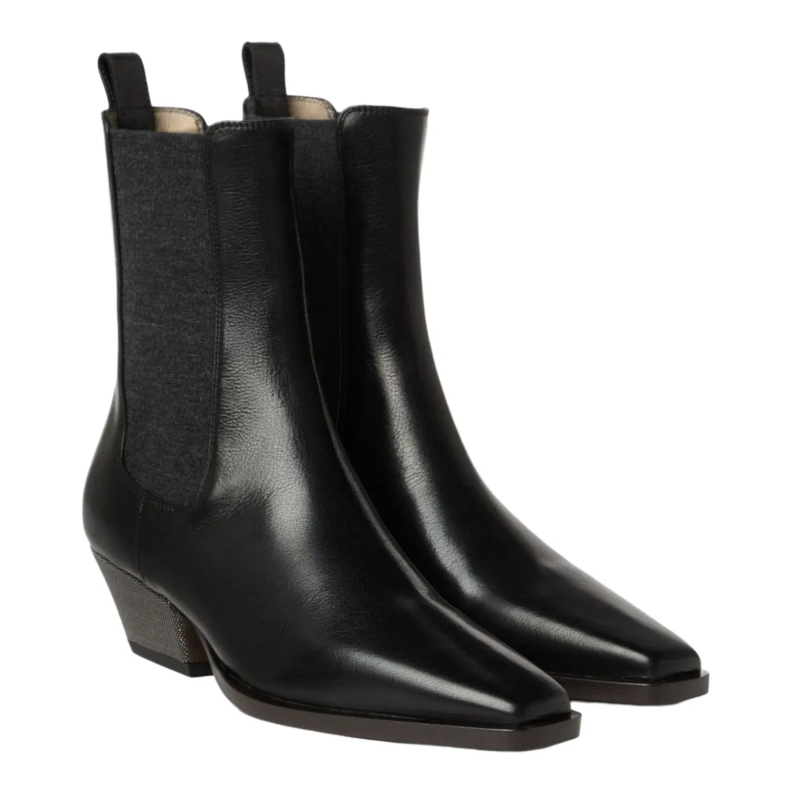 Cuban Heel Leather Boots - Black