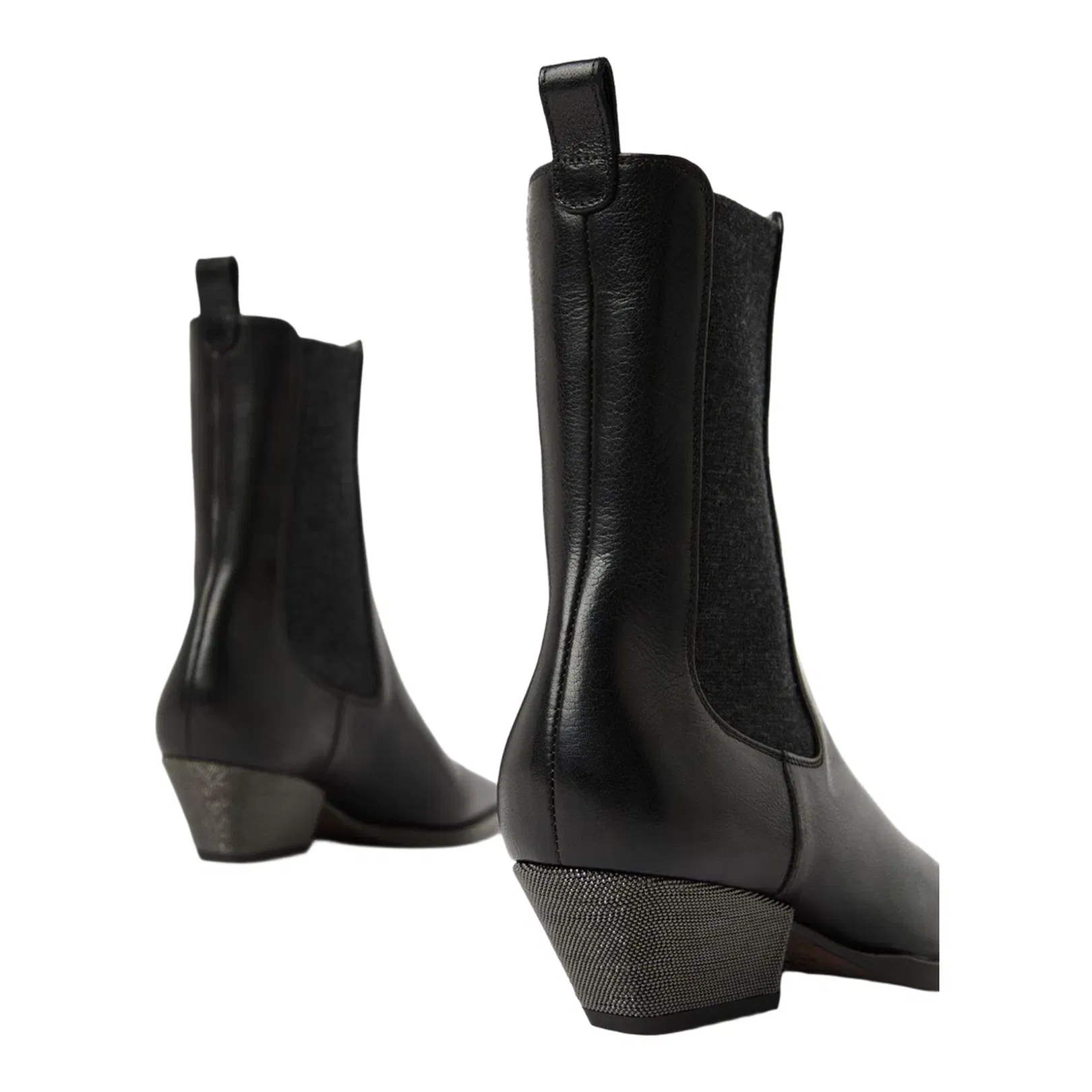 Cuban Heel Leather Boots - Black