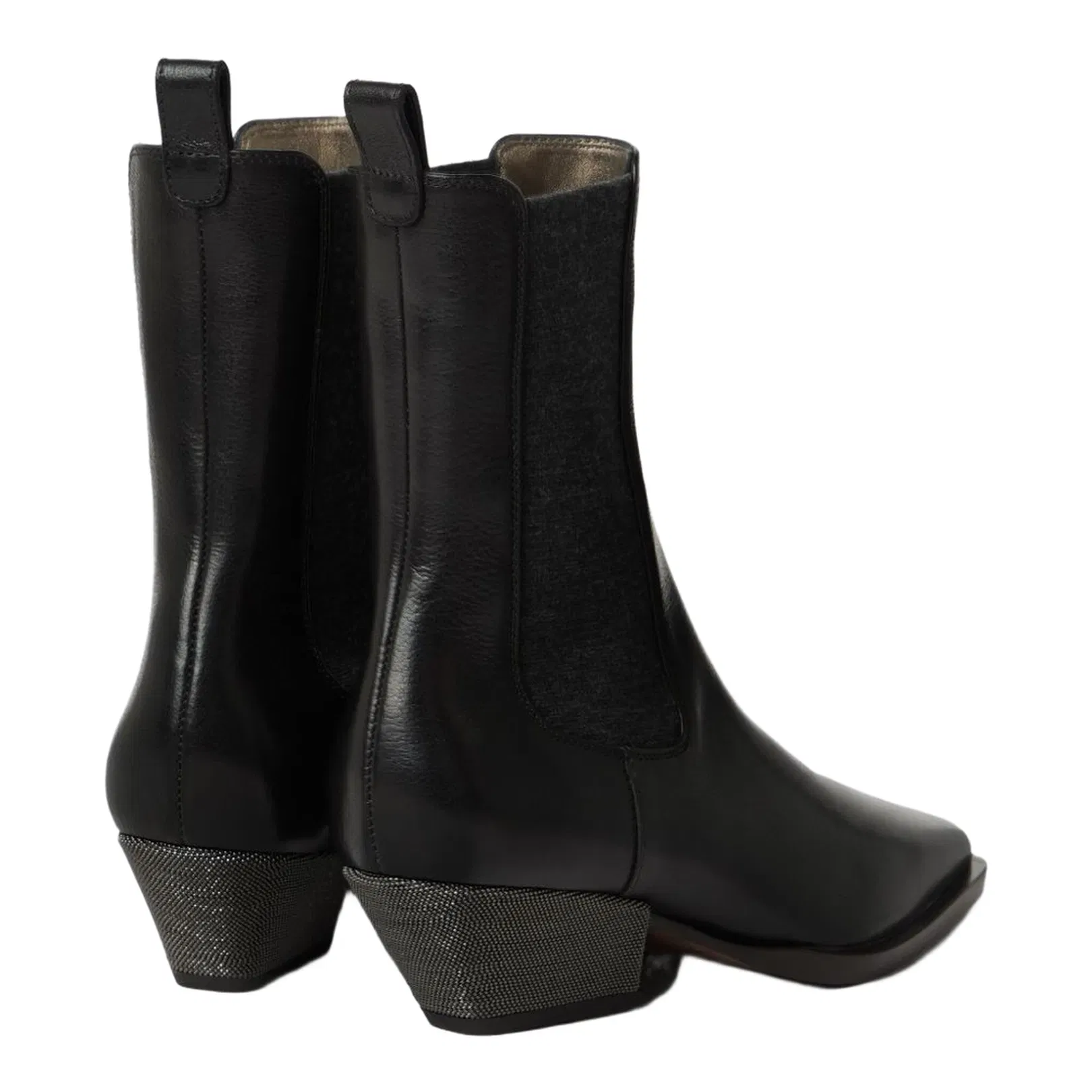Cuban Heel Leather Boots - Black