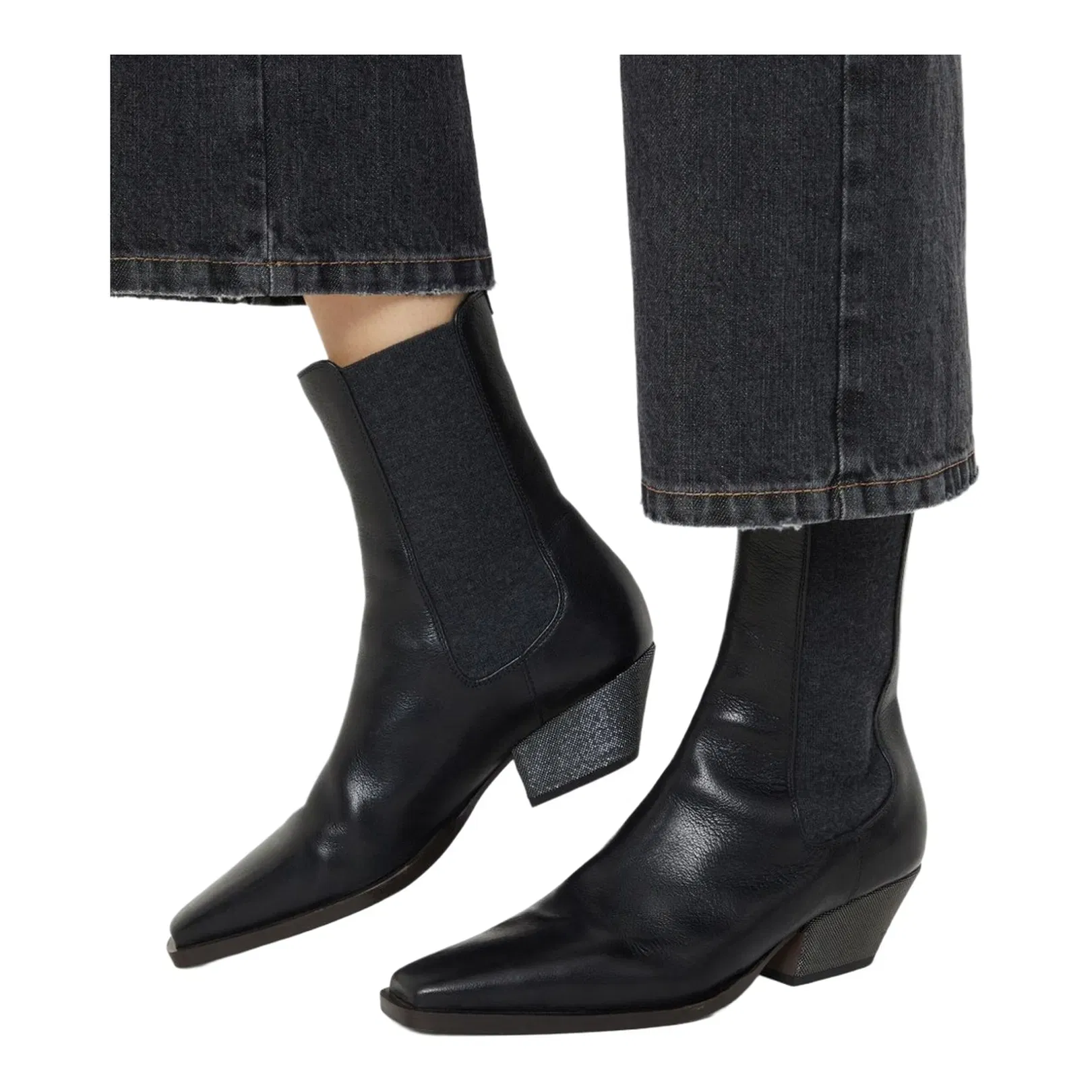 Cuban Heel Leather Boots - Black
