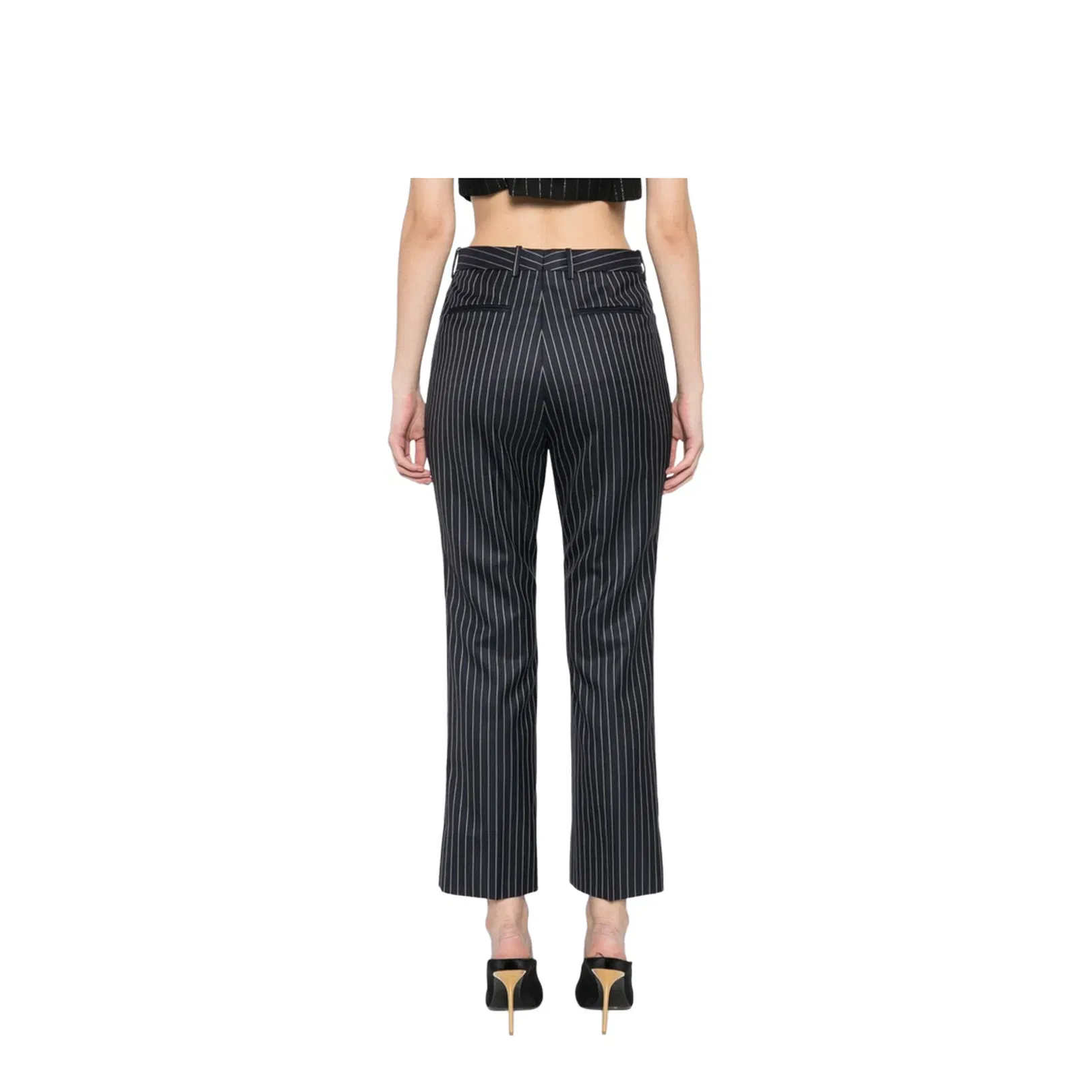 Striped Trousers Navy Wool Tailored Fit
