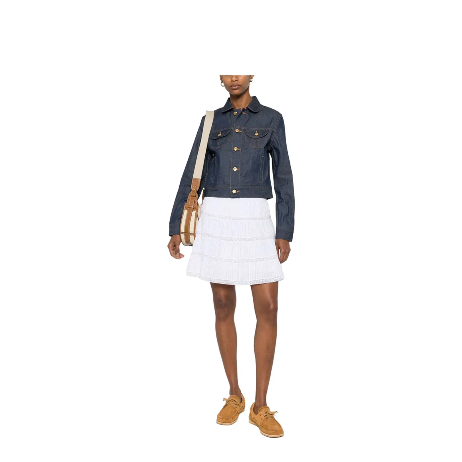 Mini Skirt with Embroidered Trims in Batiste Cotton