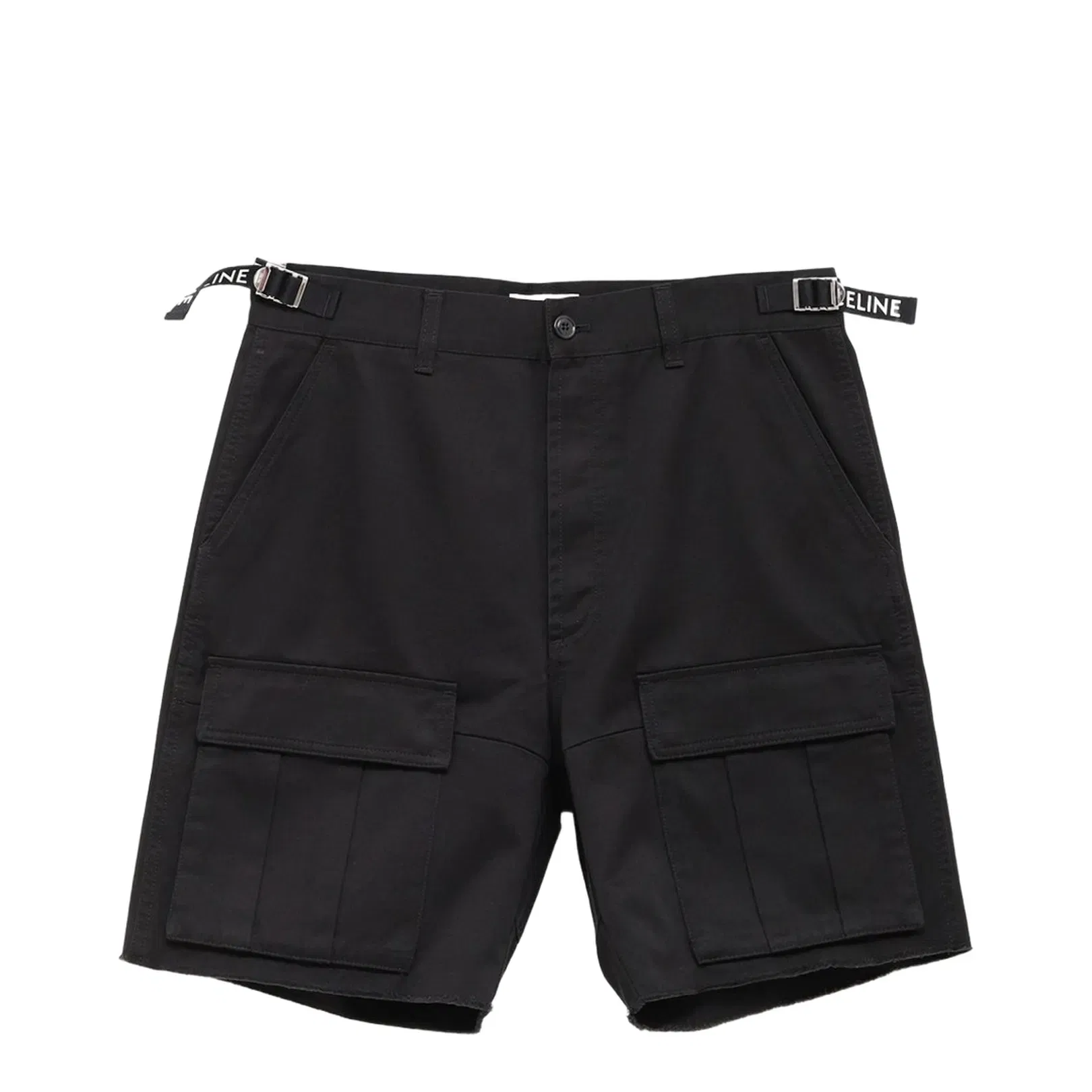Mid-rise Black Cotton Cargo Shorts
