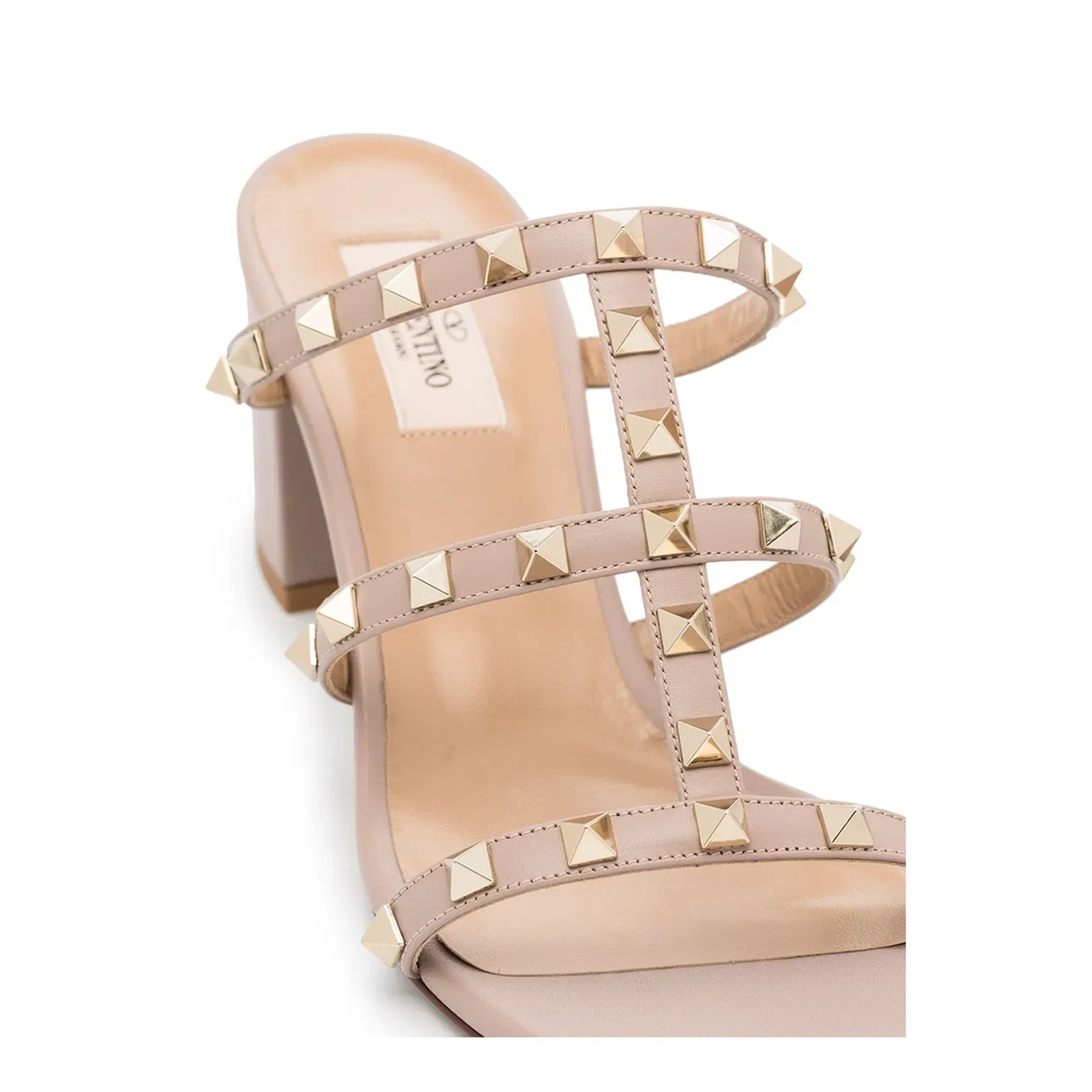Rockstud Calfskin Leather Slide Sandal 60 Mm
