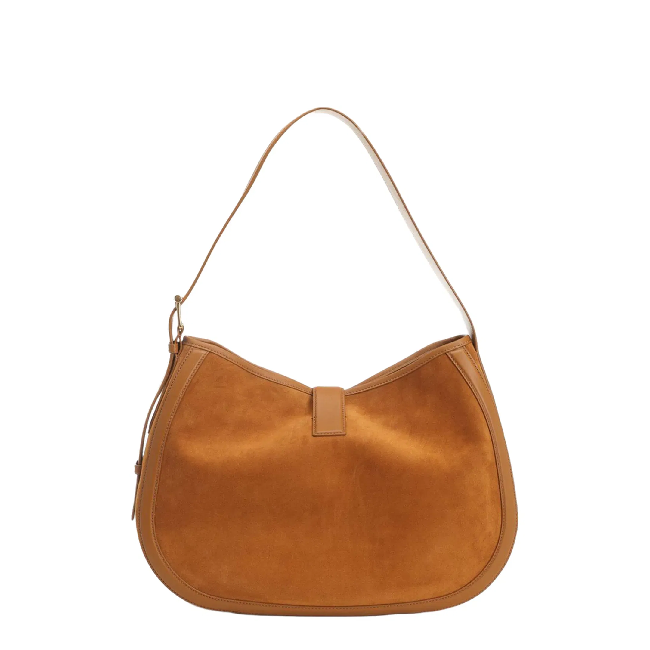 Adjustable Leather Shoulder Bag with Vintage Gold Metal T-Bar Closure