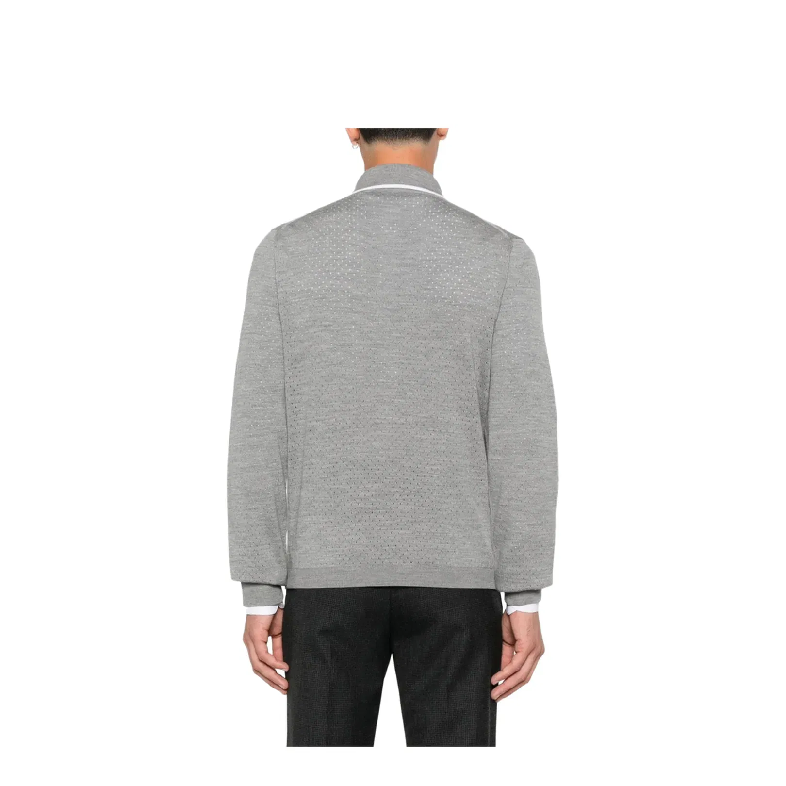 Fine Wool Knit Polo Shirt with Intarsia