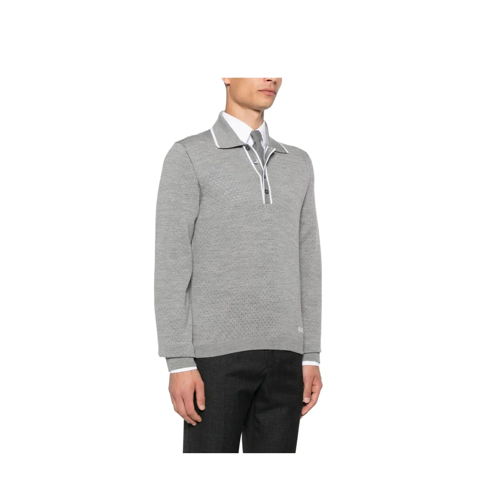 Fine Wool Knit Polo Shirt with Intarsia
