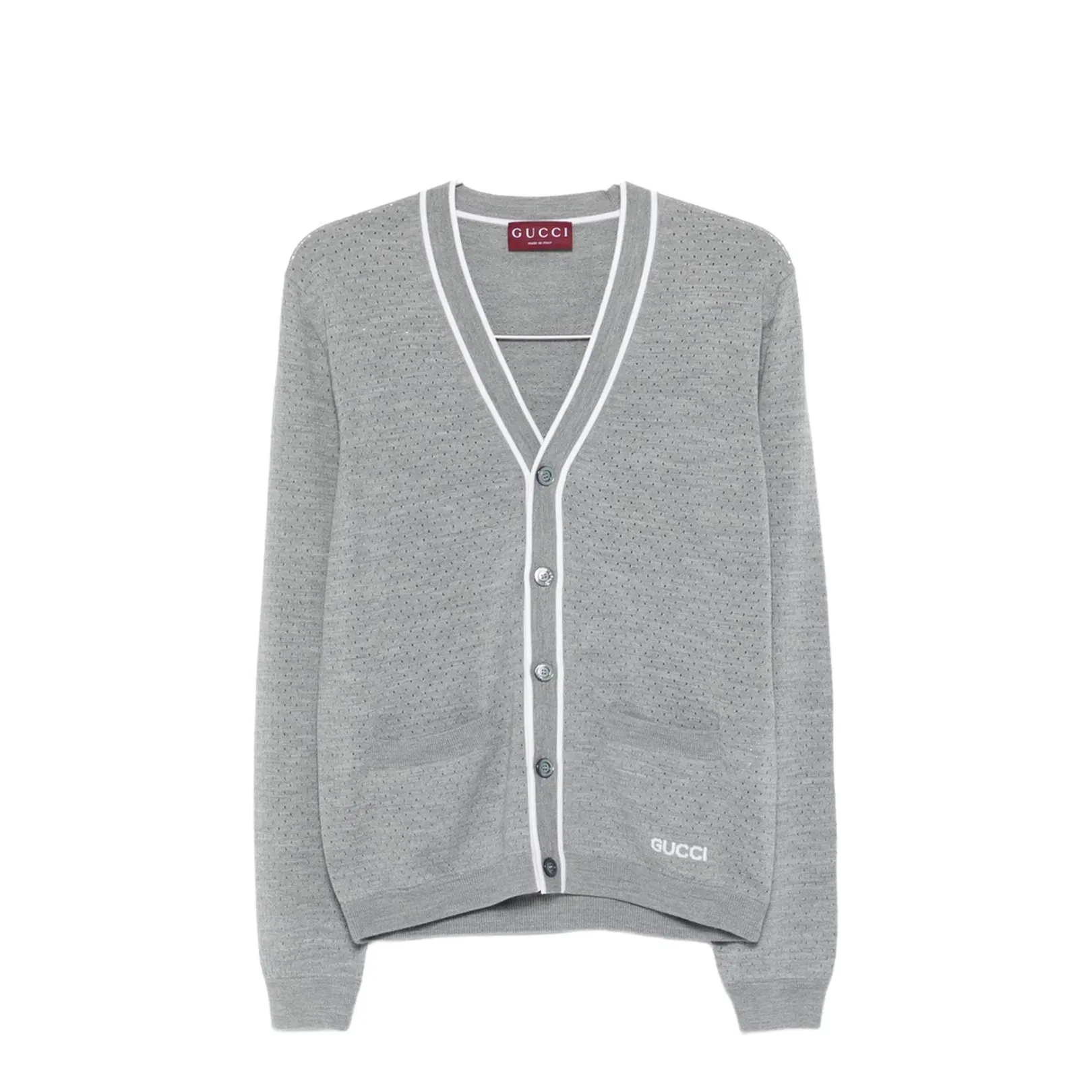 Fine Wool Knit Cardigan with Intarsia