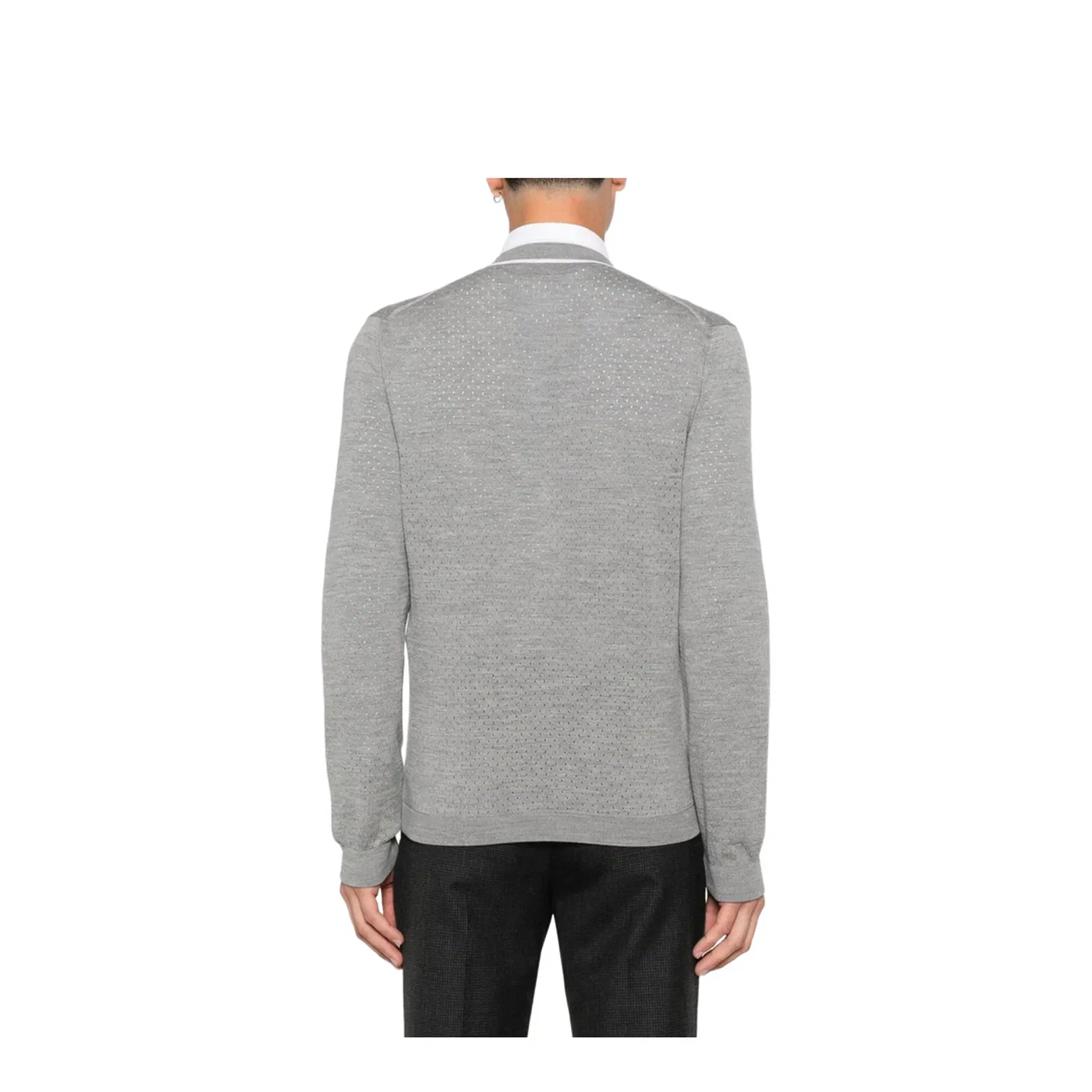 Fine Wool Knit Cardigan with Intarsia