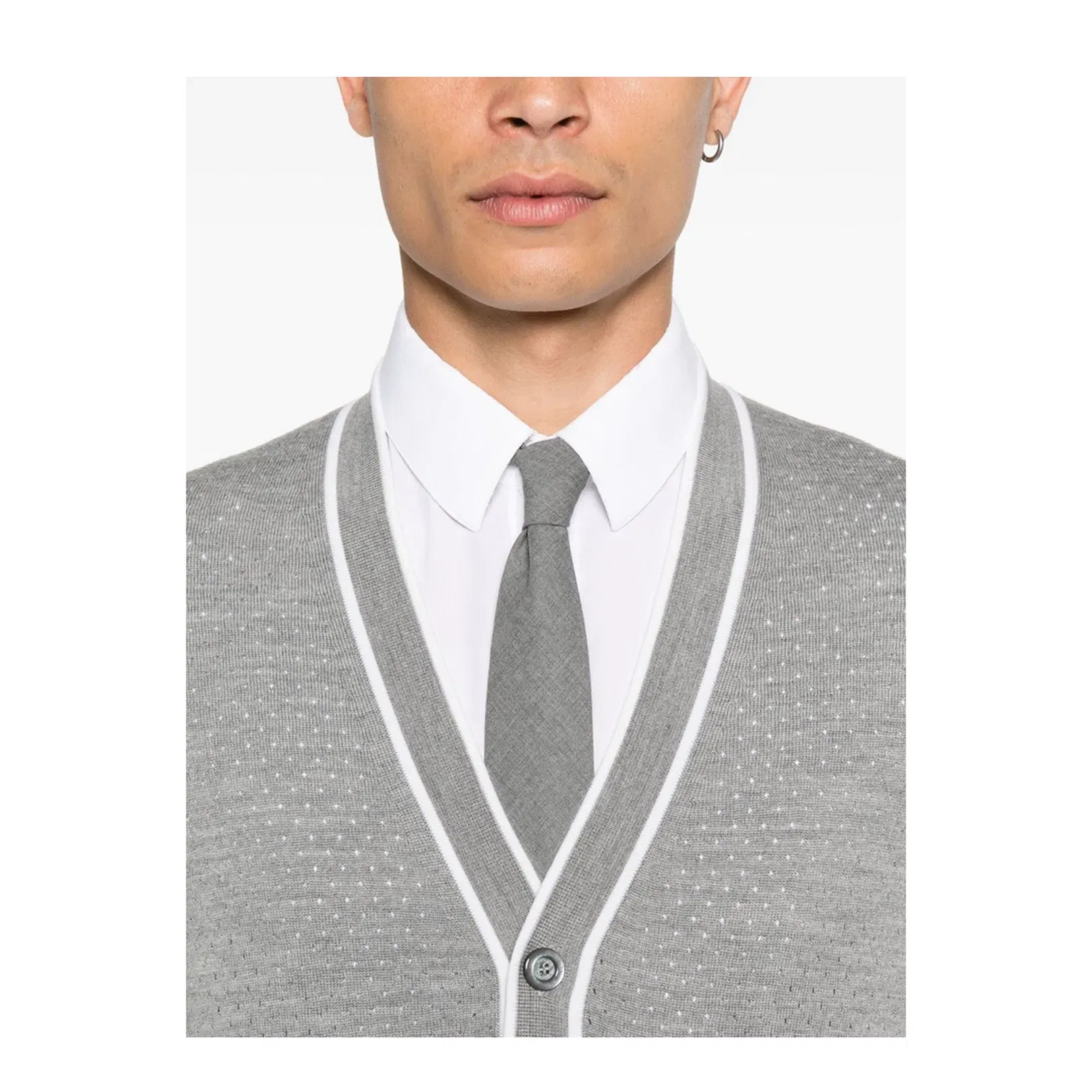 Fine Wool Knit Cardigan with Intarsia