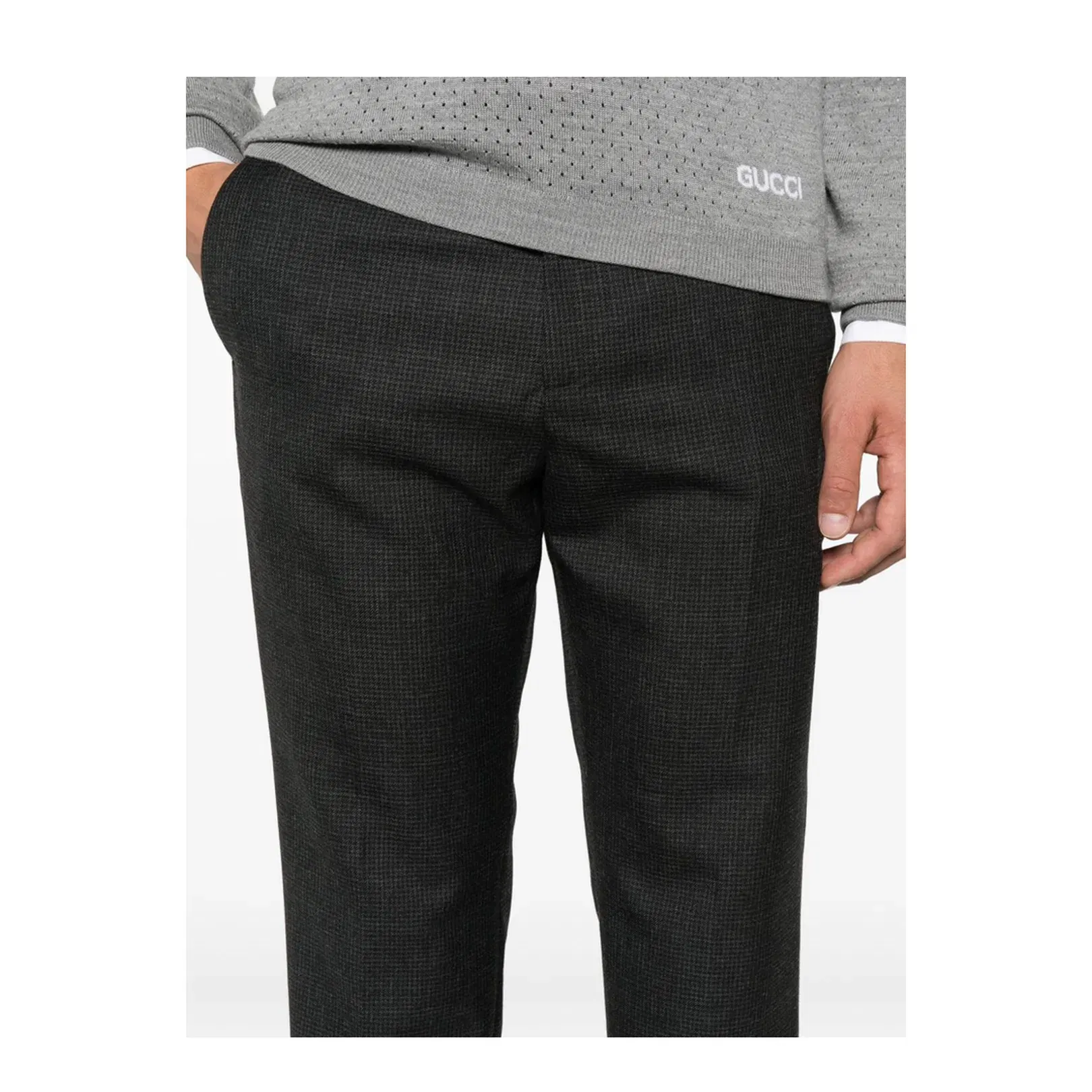 Houndstooth Wool Pant with Embroidery