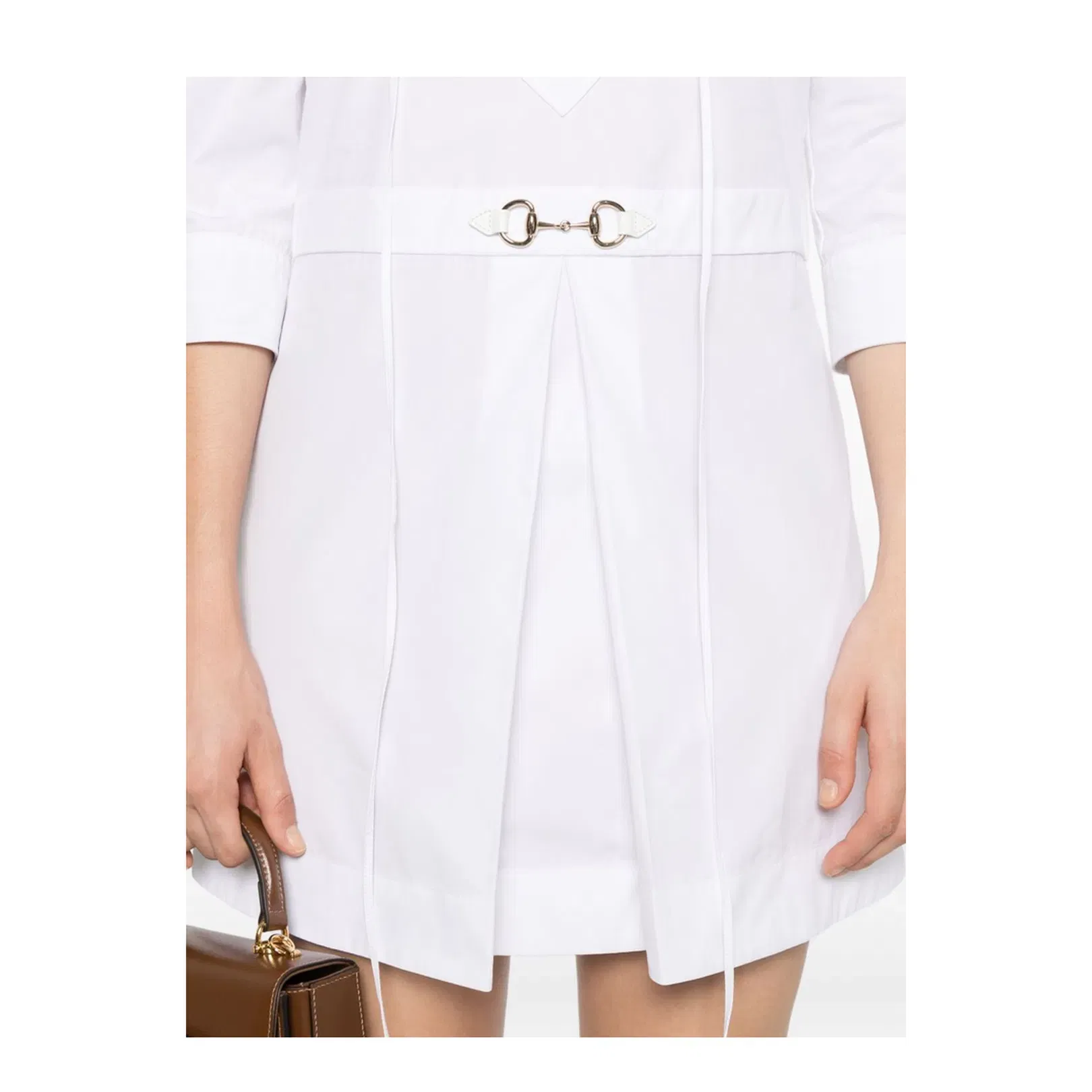 Cotton Poplin Shirt Dress with Horsebit in White