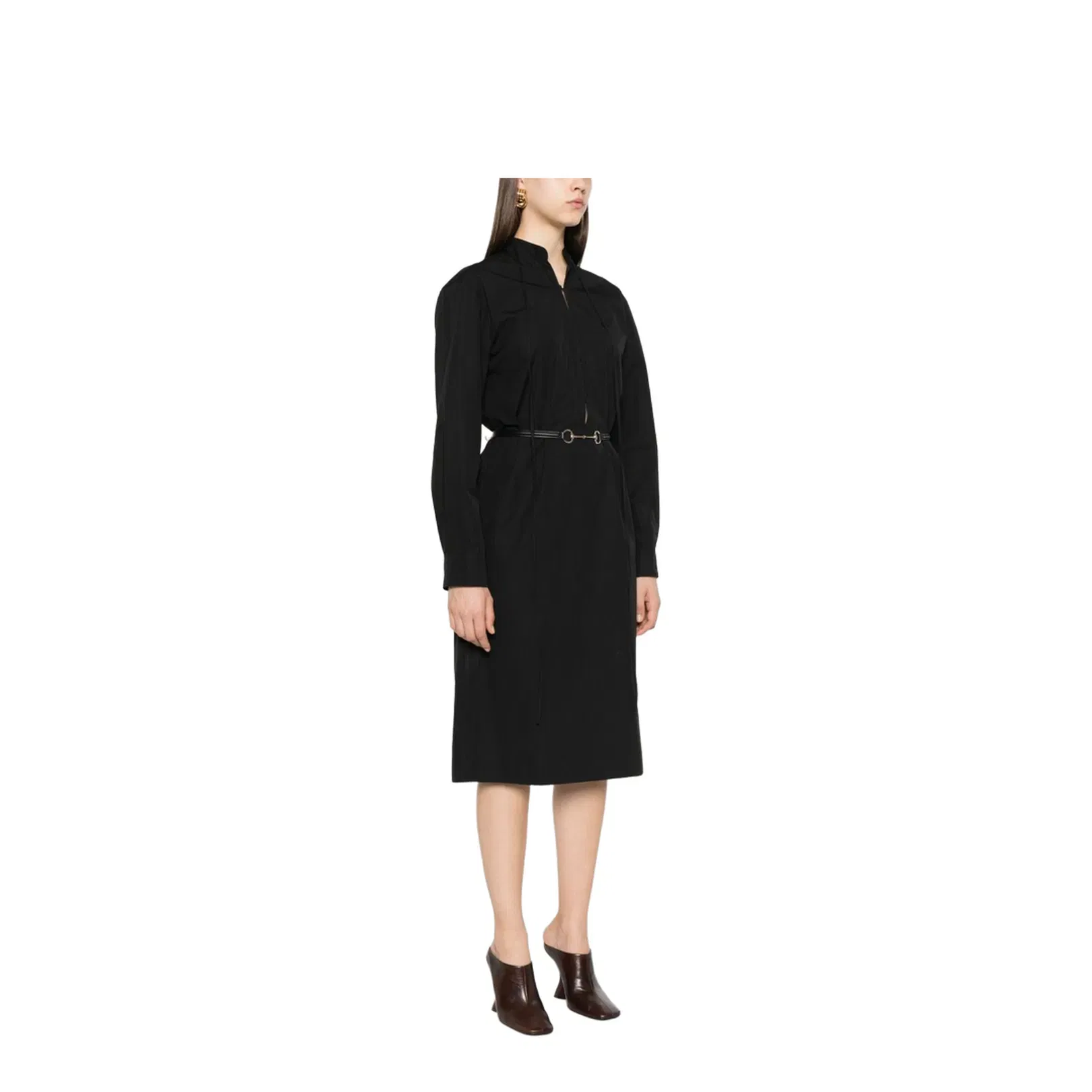 Cotton Poplin Dress with Belt in Black