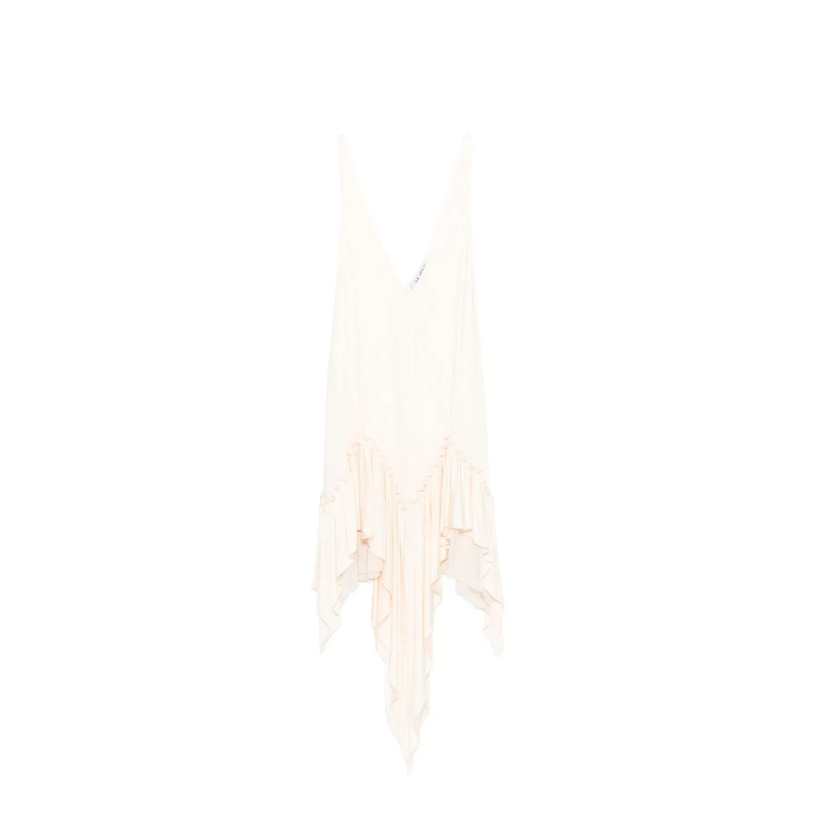 Ivory Ruffled Hem Asymmetric Cut Sleeveless V-Neck Top