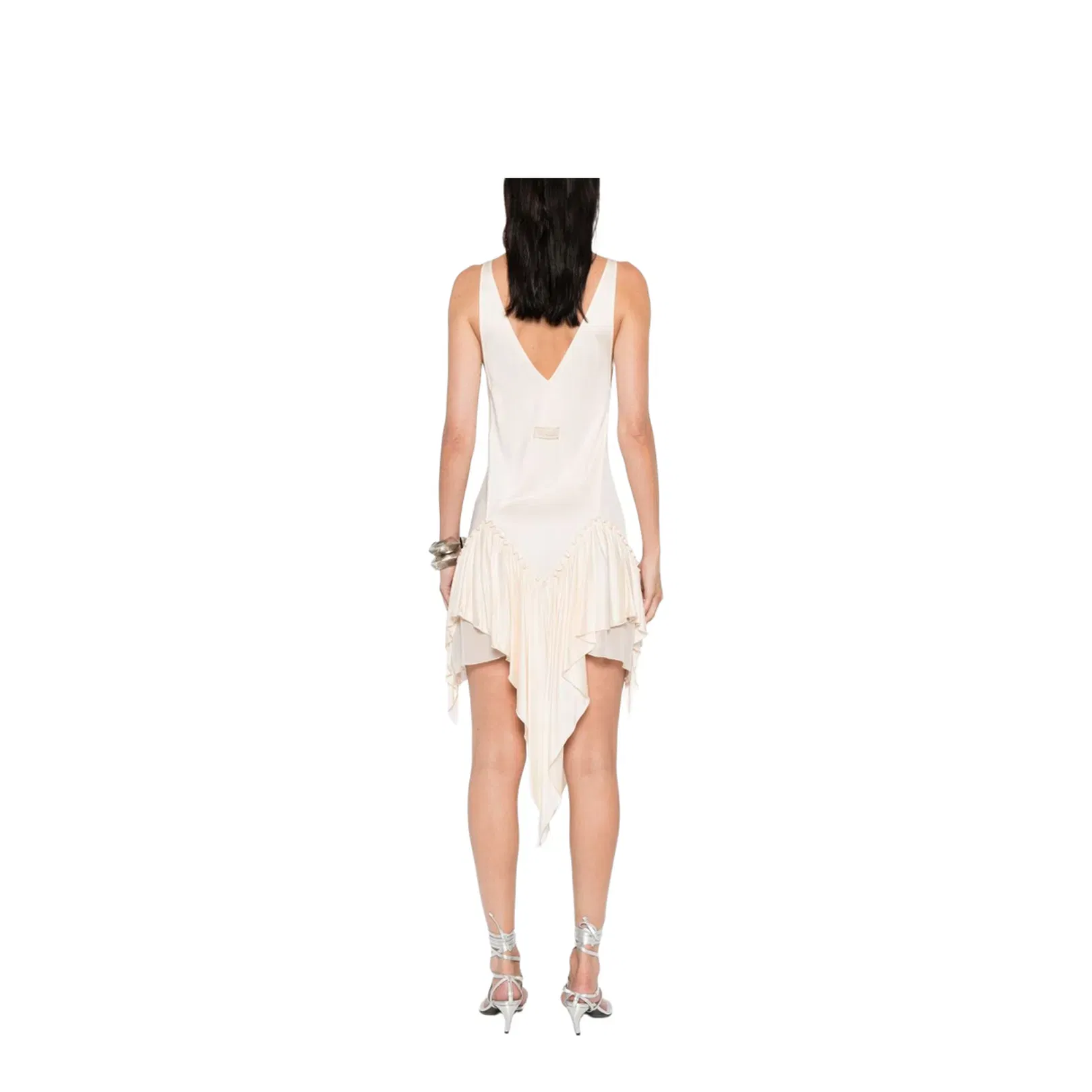 Ivory Ruffled Hem Asymmetric Cut Sleeveless V-Neck Top