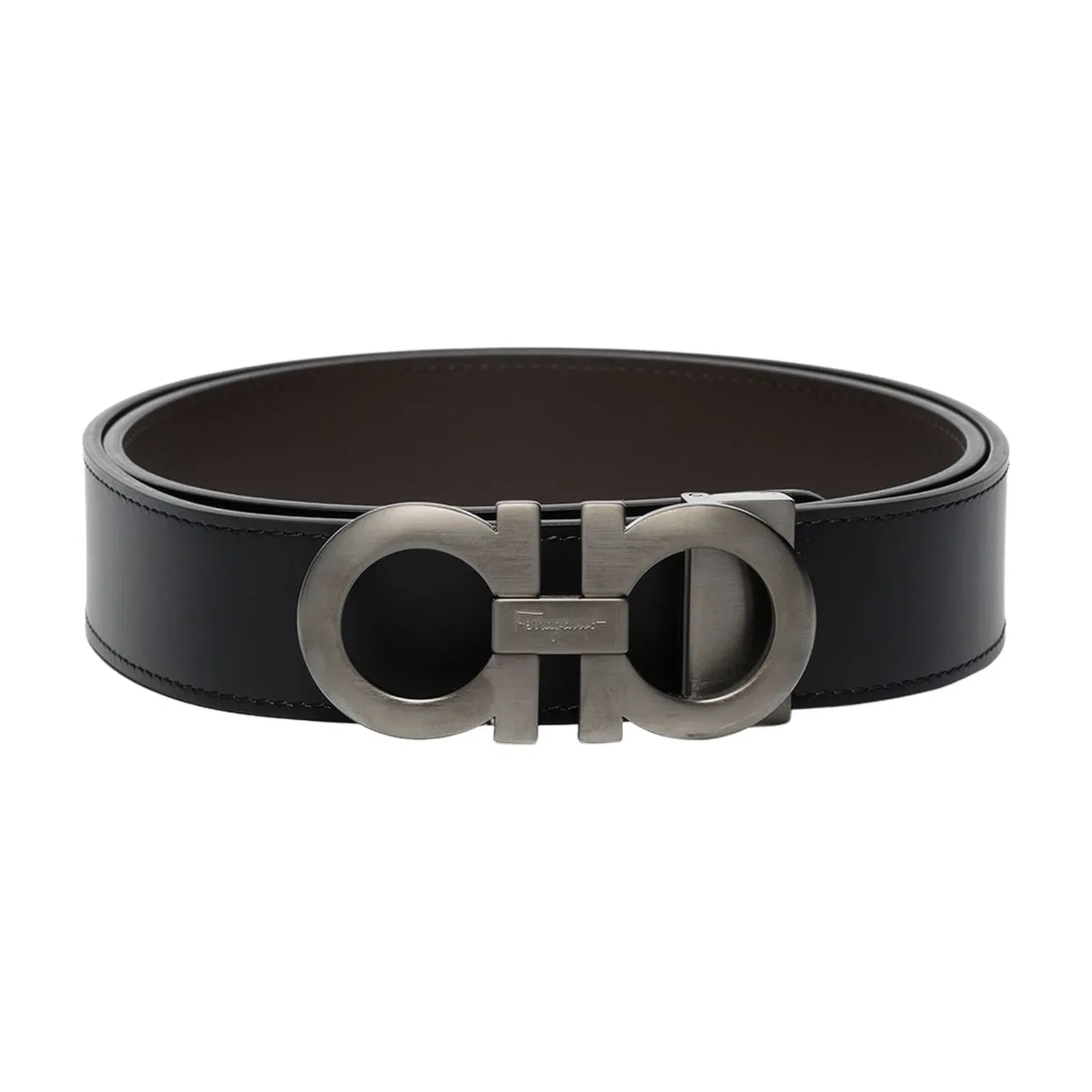 Gancini Reversible Leather Belt - Black