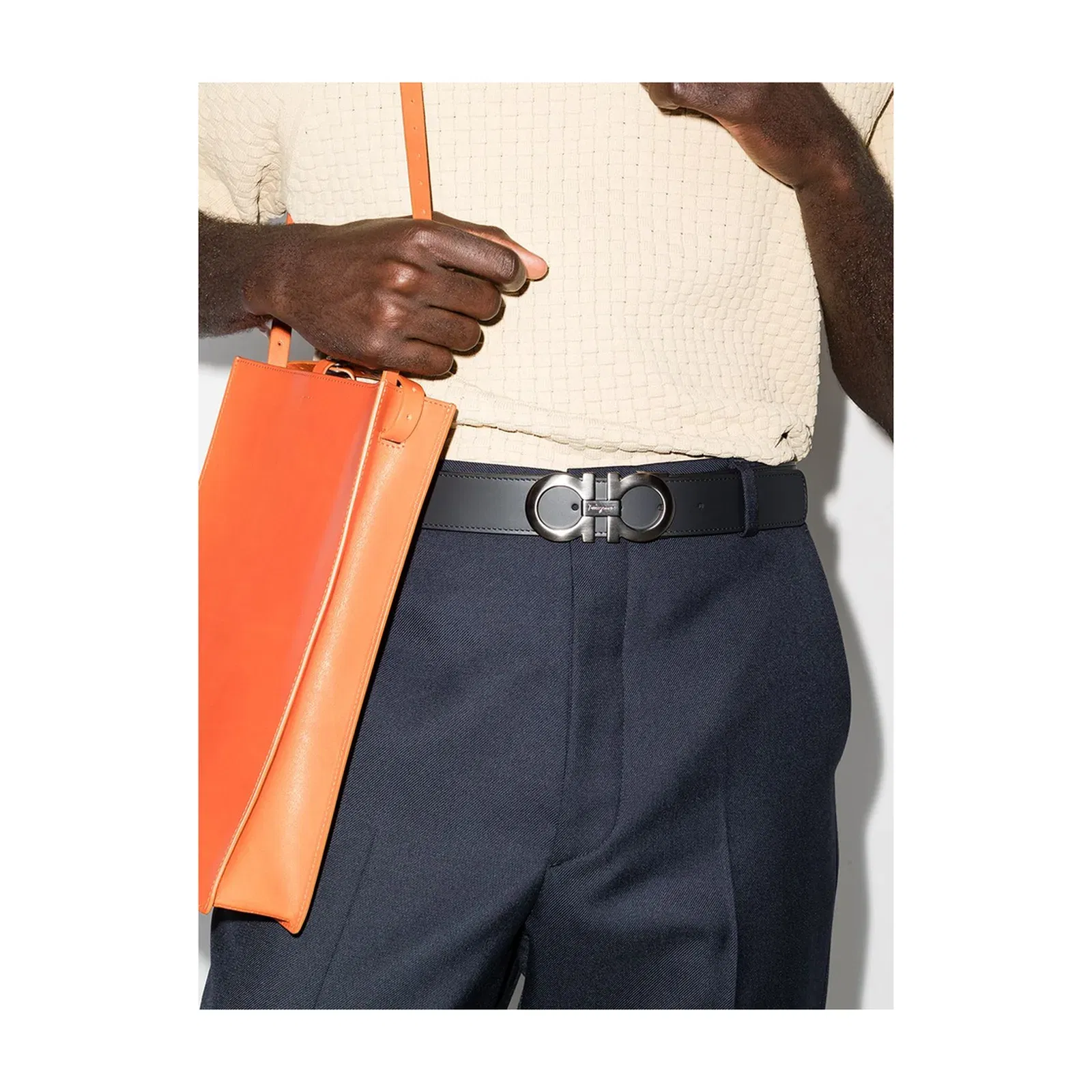 Gancini Reversible Leather Belt - Black