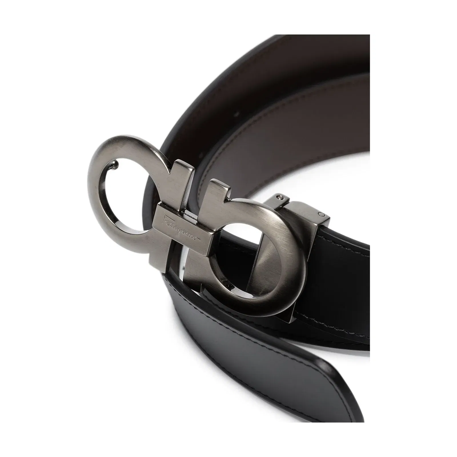 Gancini Reversible Leather Belt - Black