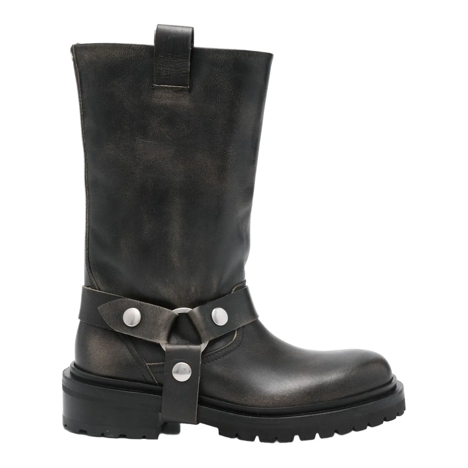Kurt Boots in Black Leather with Silver Buckle