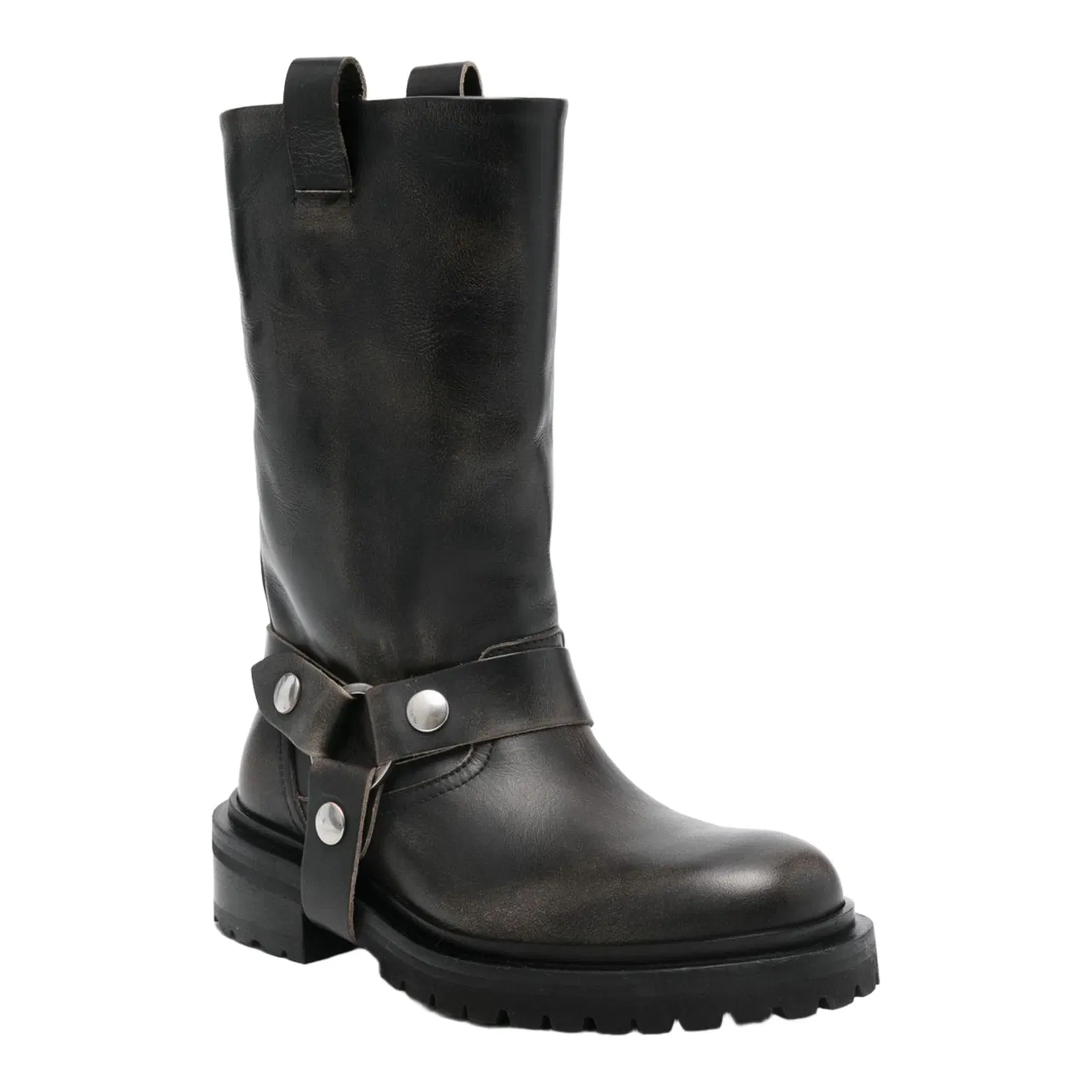 Kurt Boots in Black Leather with Silver Buckle