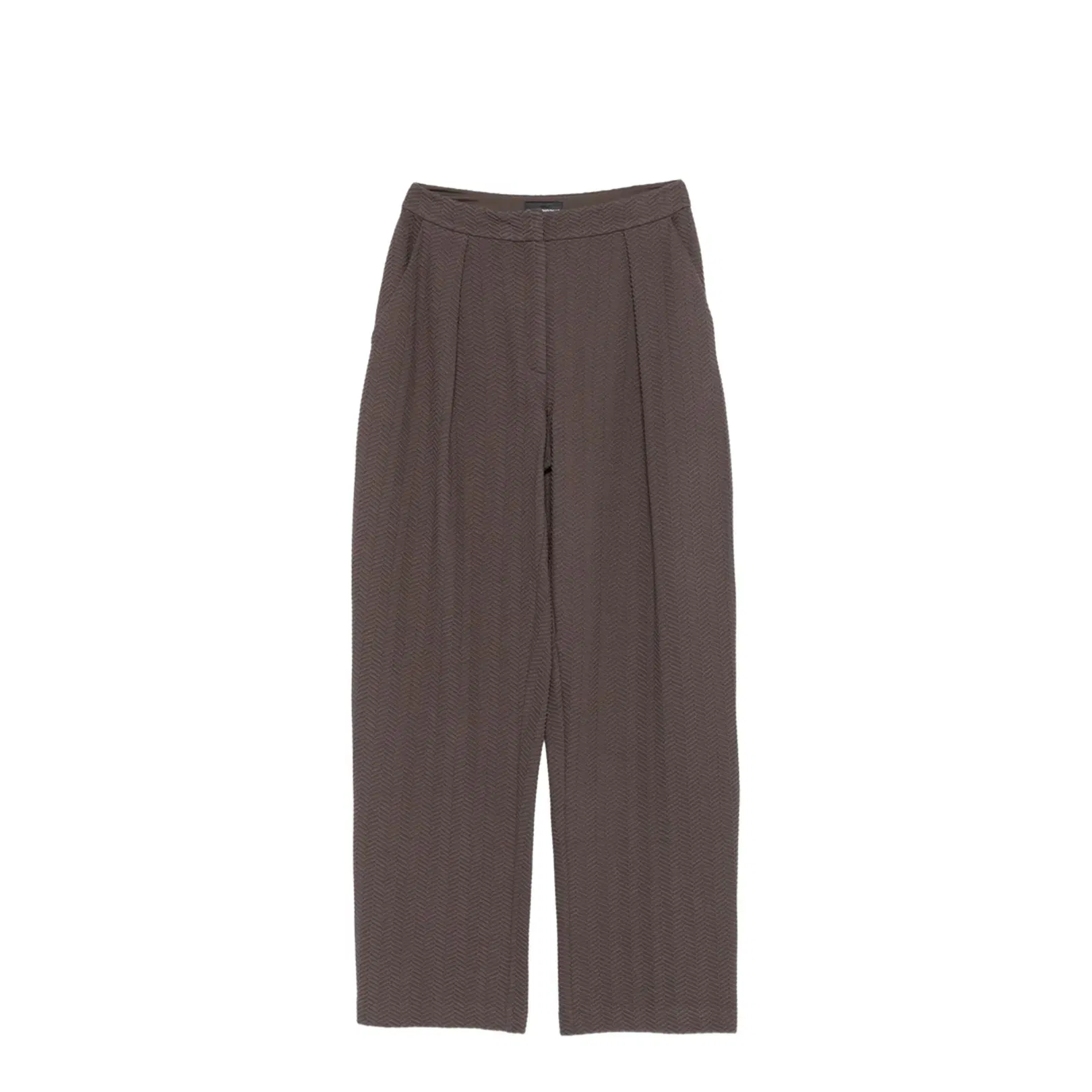 Brown Chevron Motif Pleated Front Straight Leg