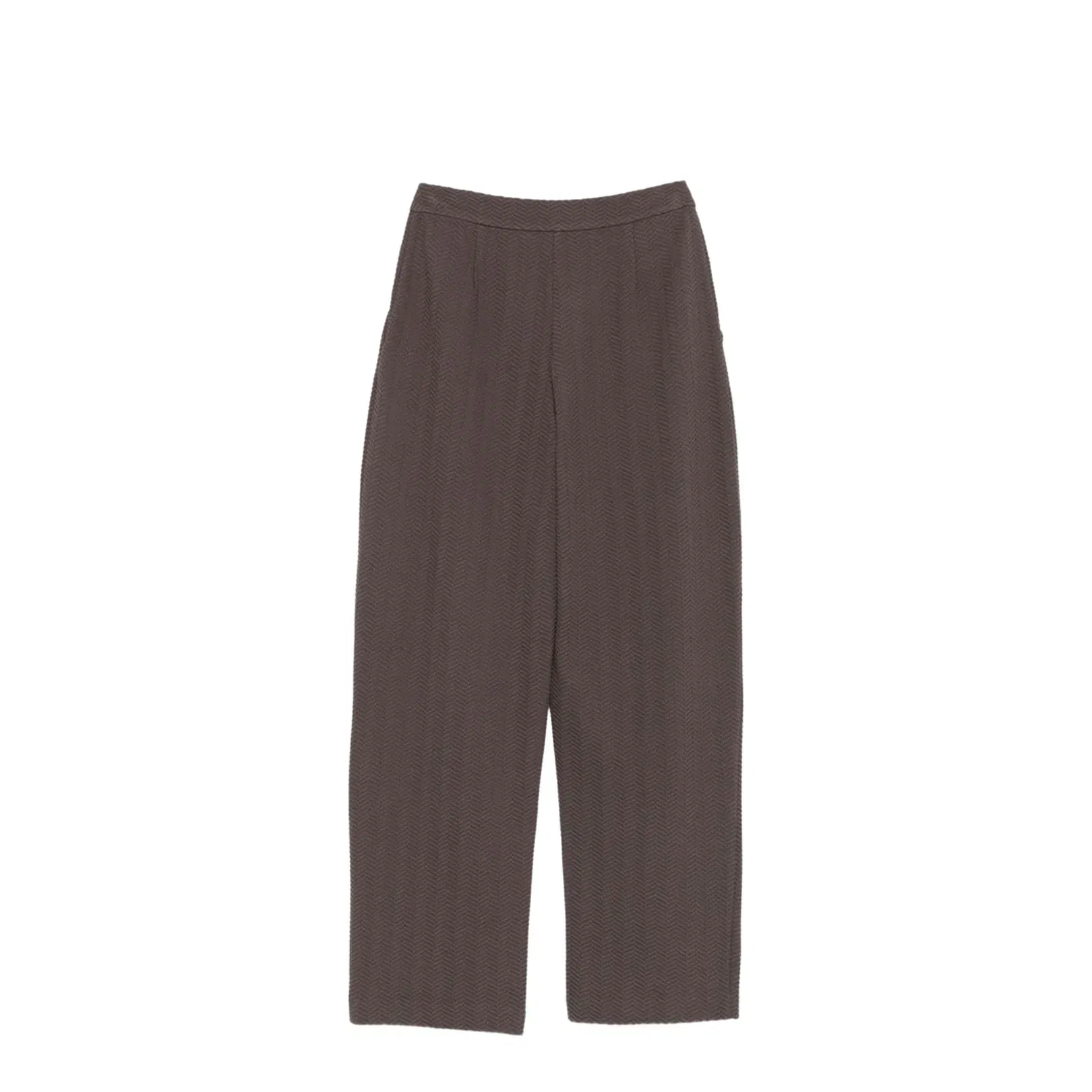 Brown Chevron Motif Pleated Front Straight Leg